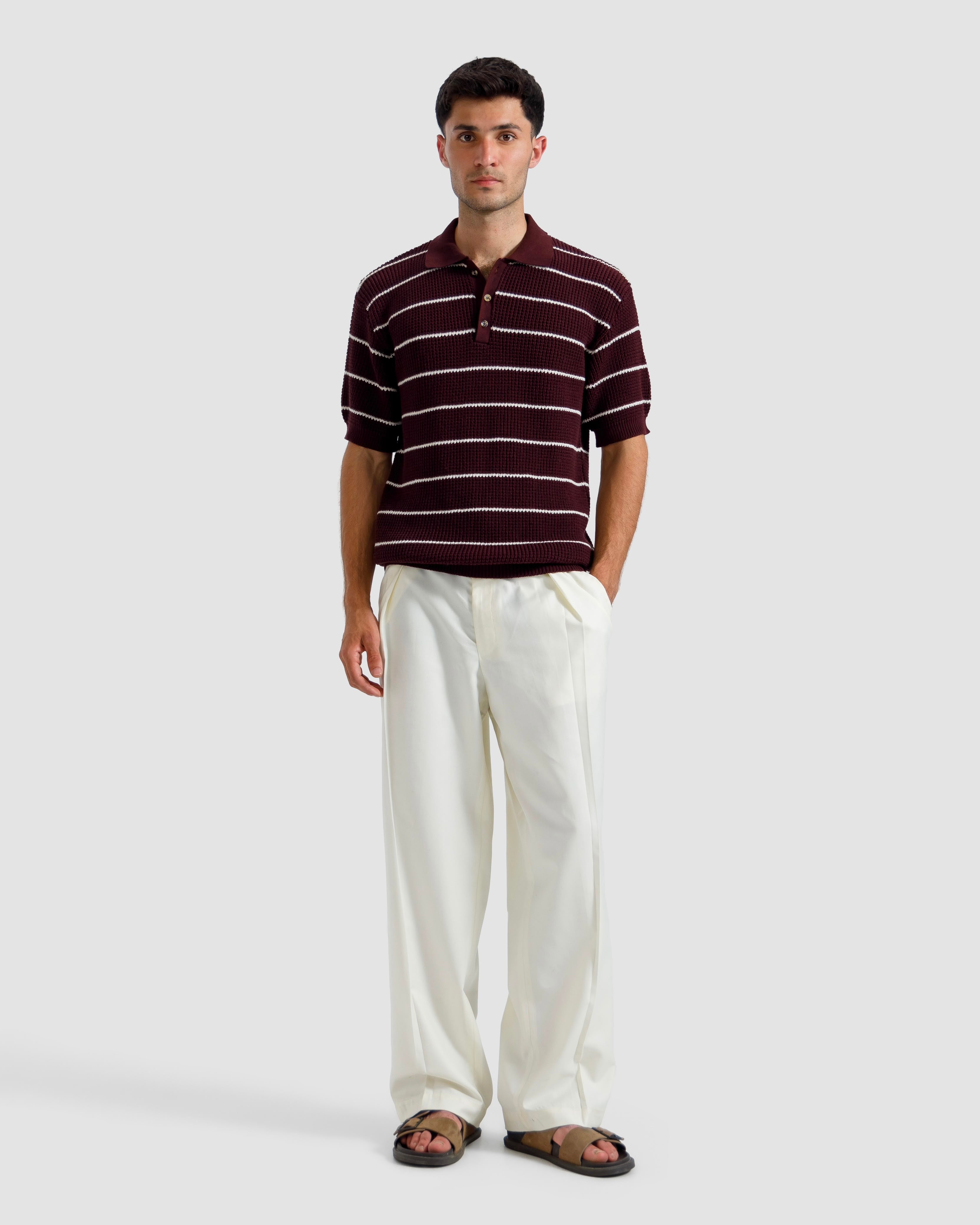 Striped Textured Knit Polo