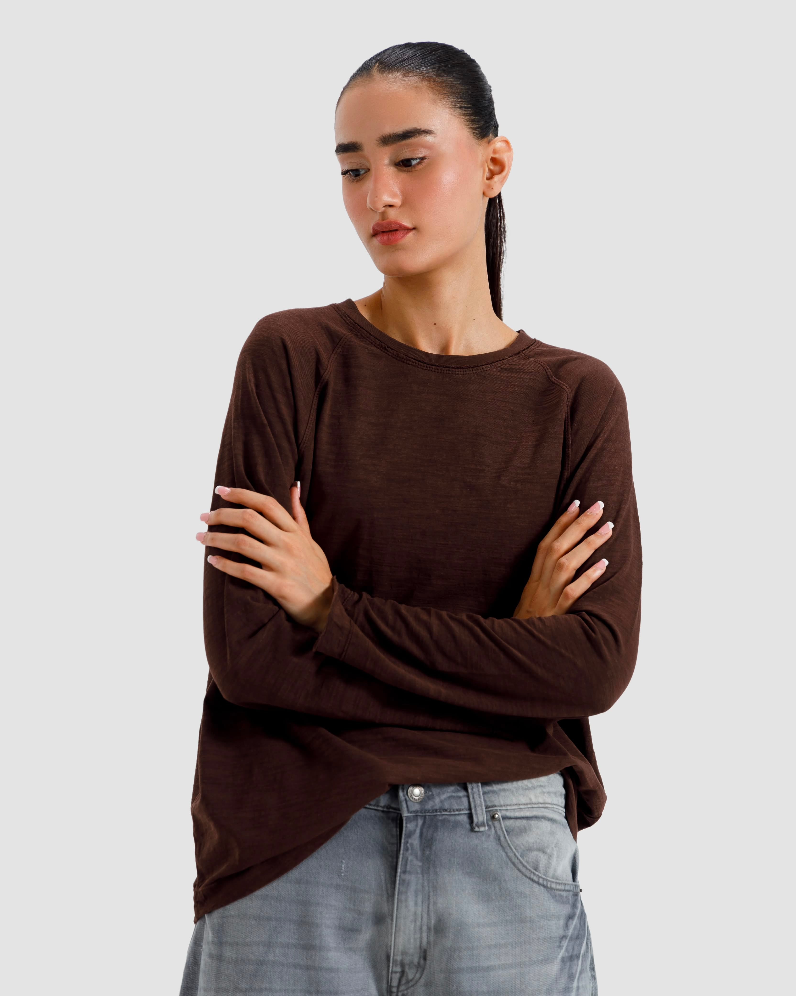 Washed Slub Textured Raglan Tshirt
