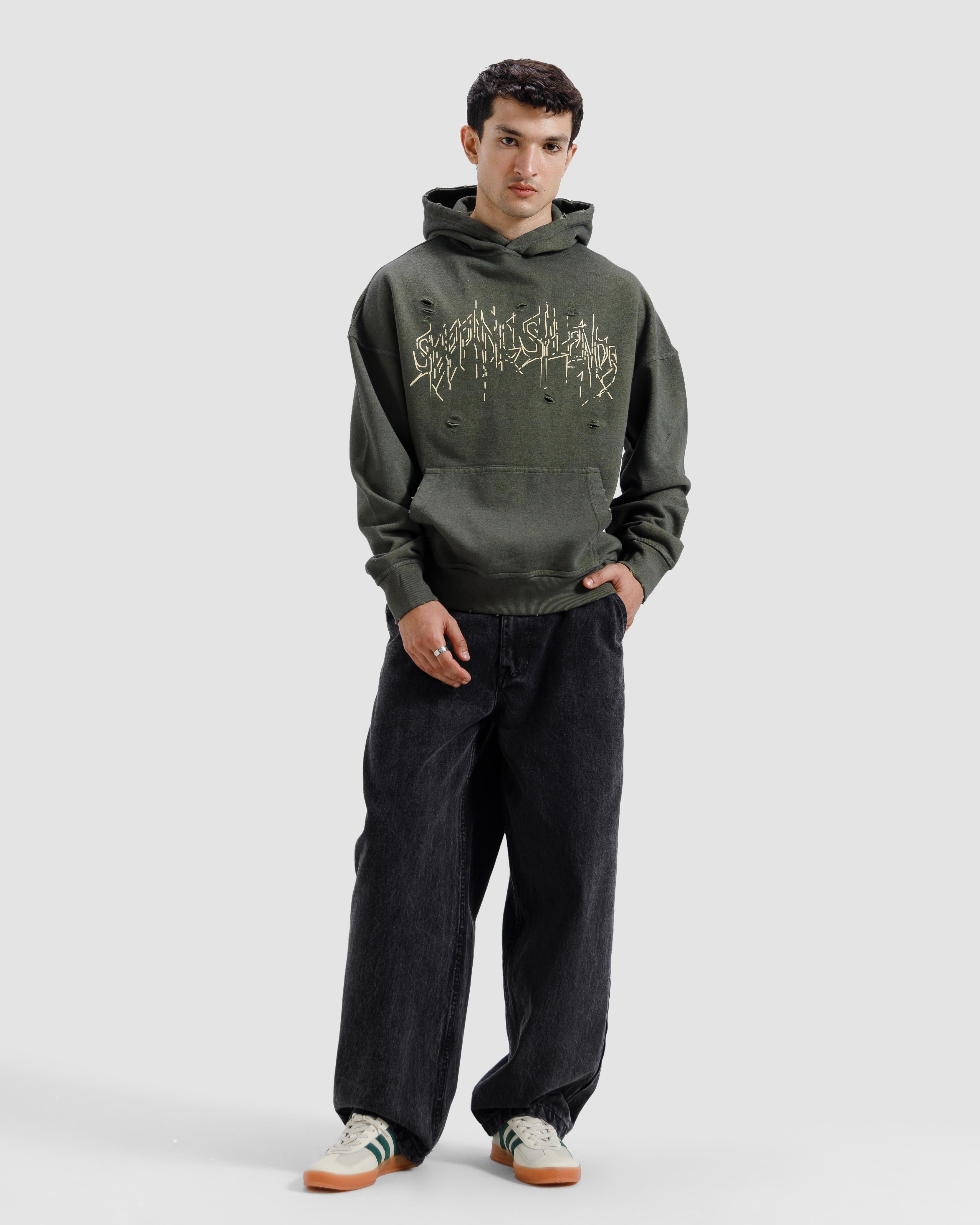 Distressed Washed Print Hoodie