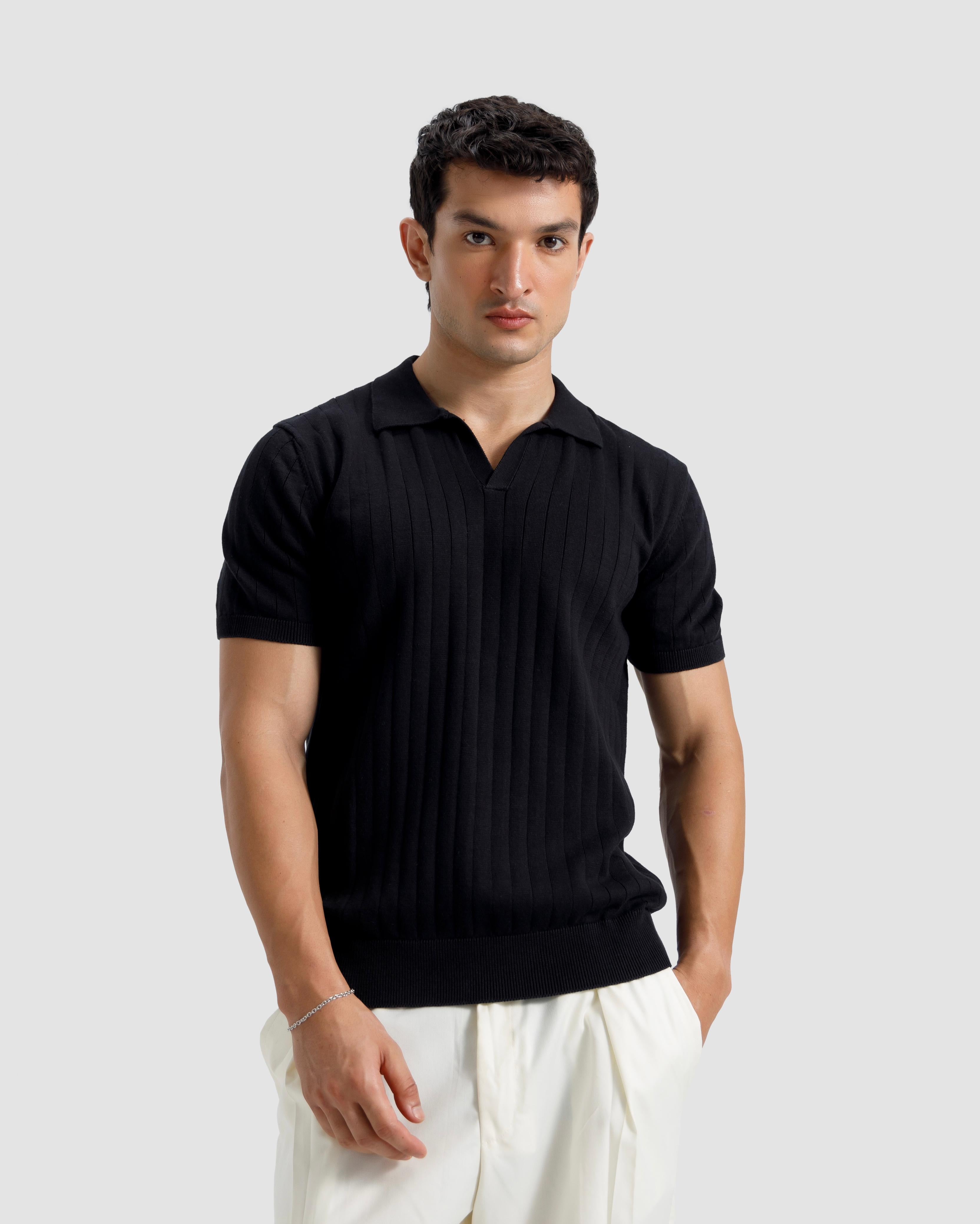 Vertical Textured Knit Polo