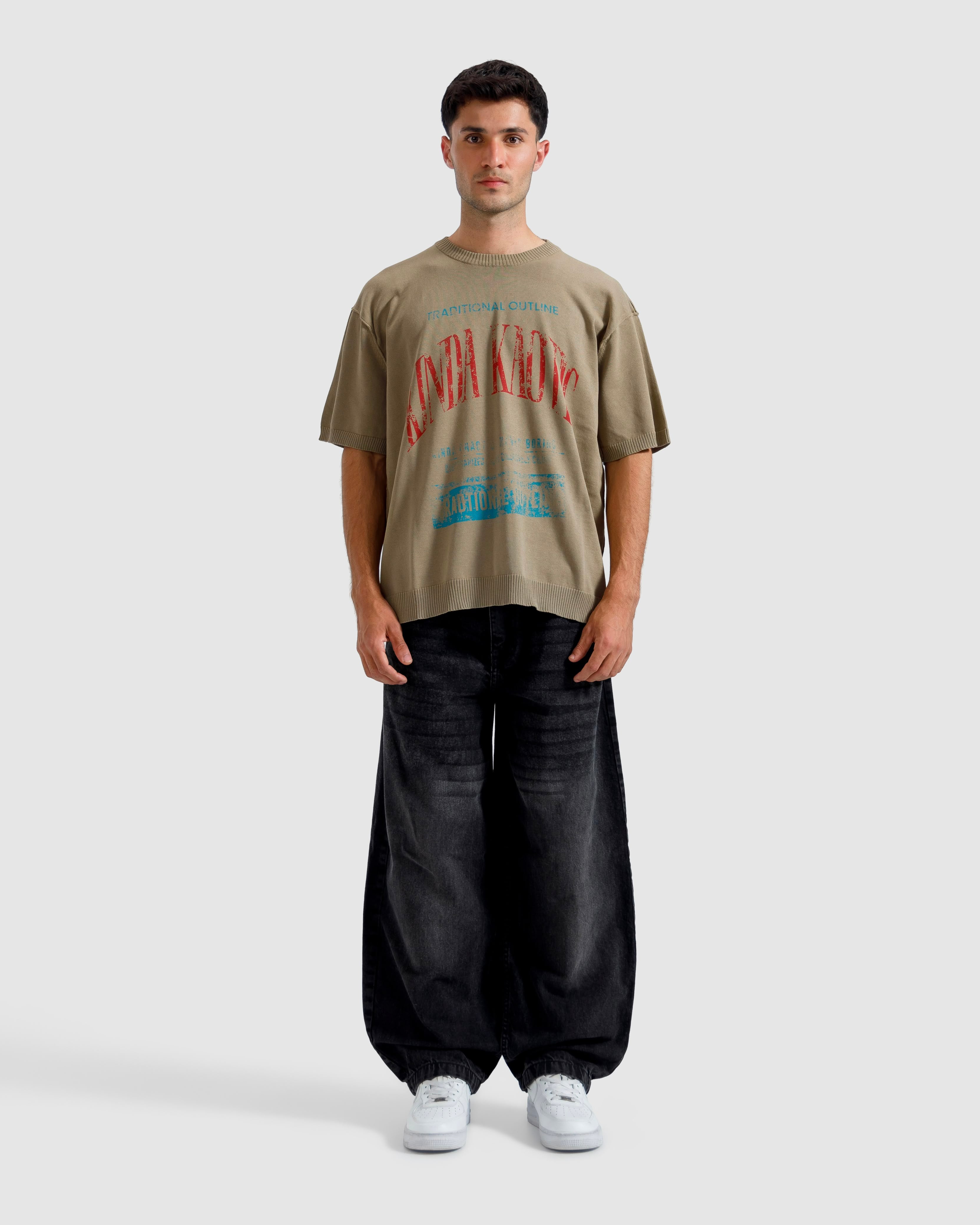 Washed Reverse Print Knit Tshirt