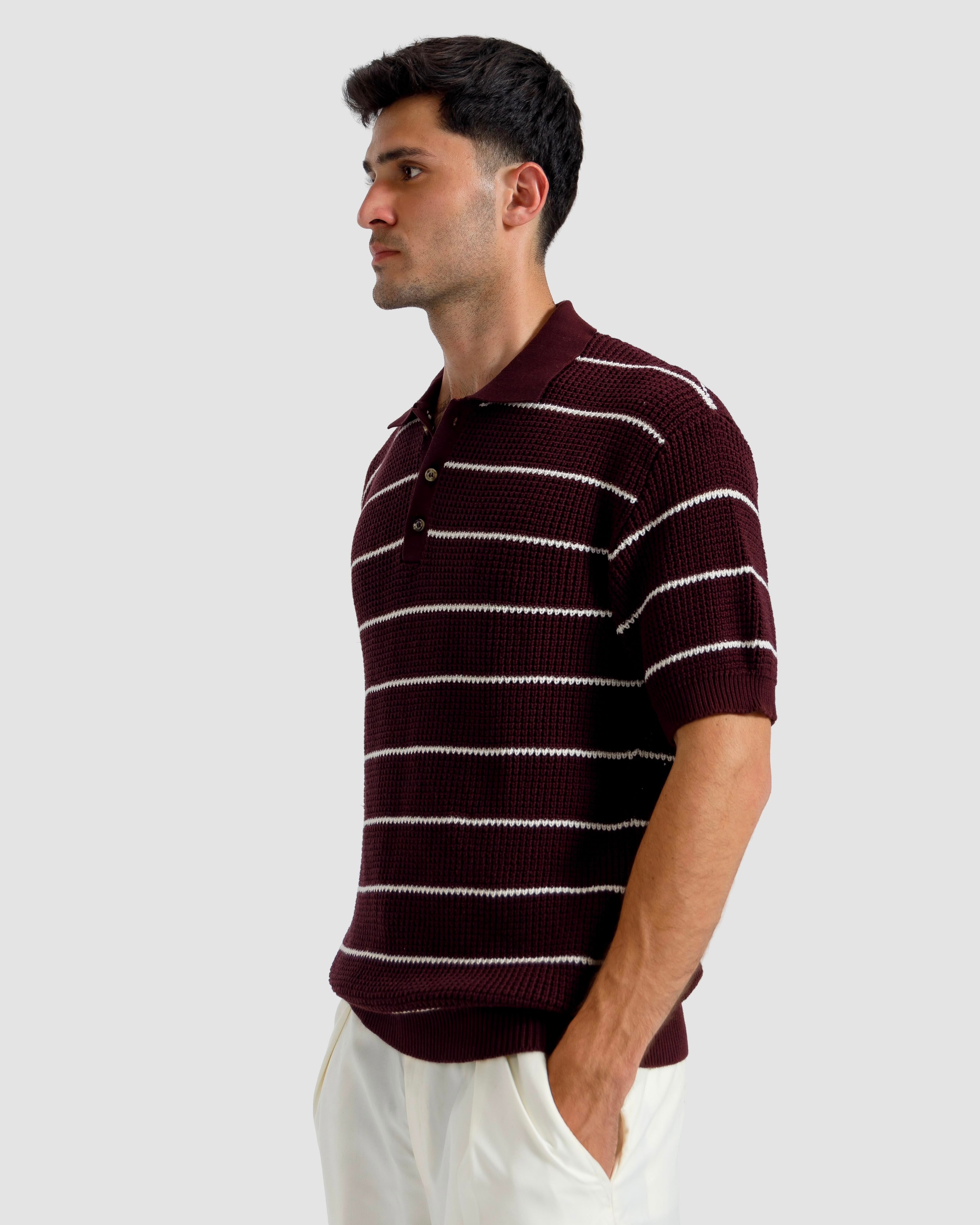 Striped Textured Knit Polo