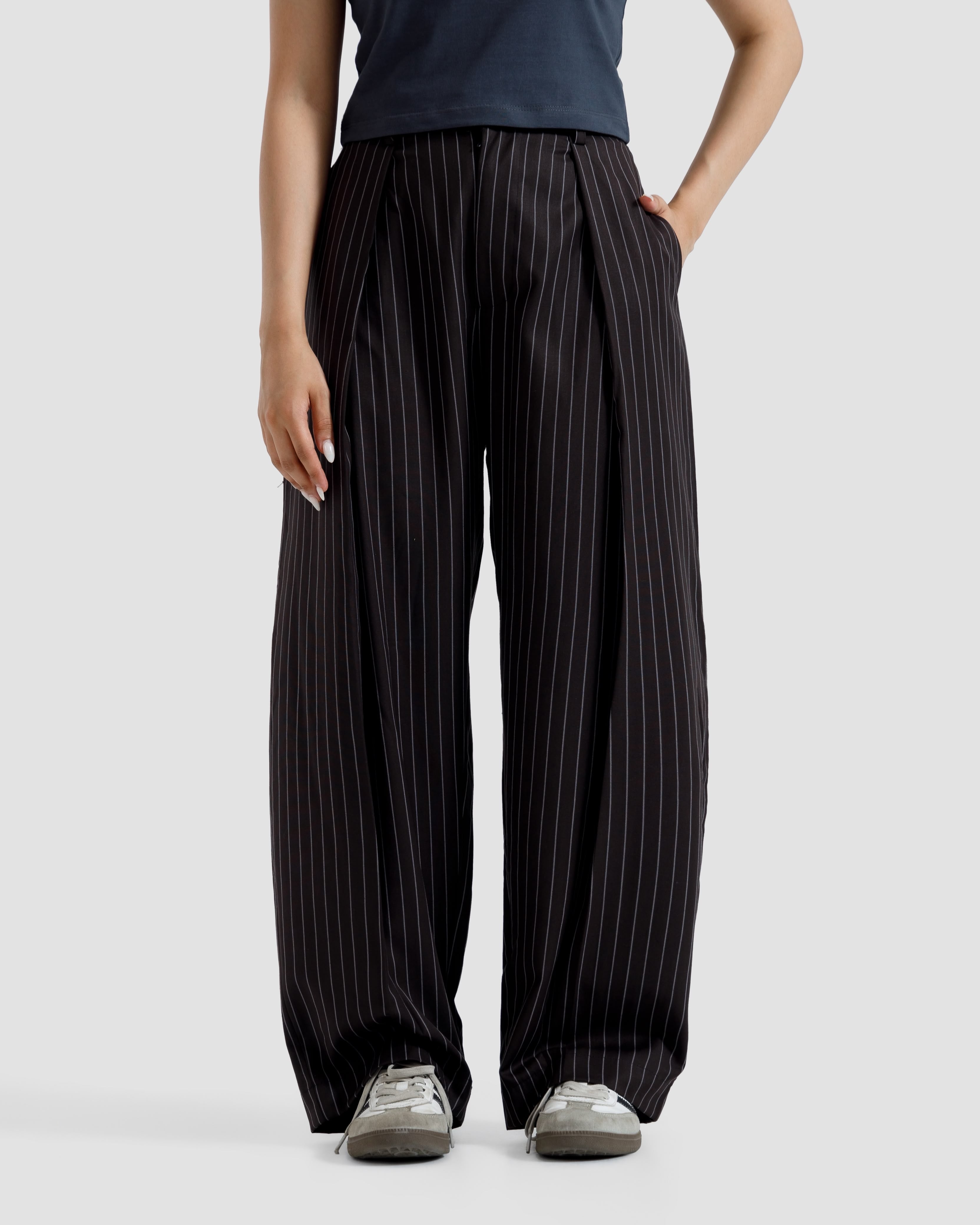 Tailored Pinstriped Pleated Pants
