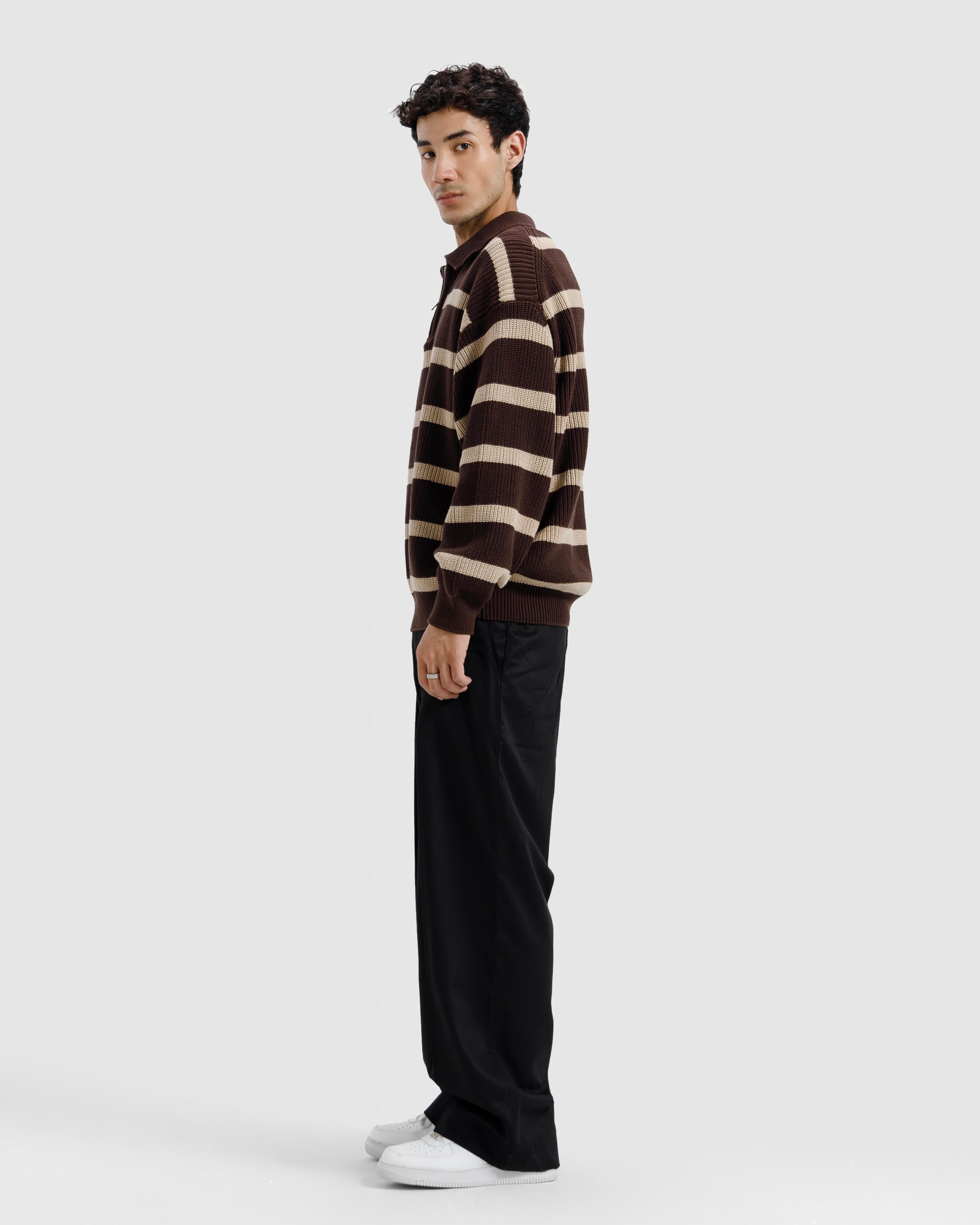 Striped Knitted Quarter-Zip Sweater