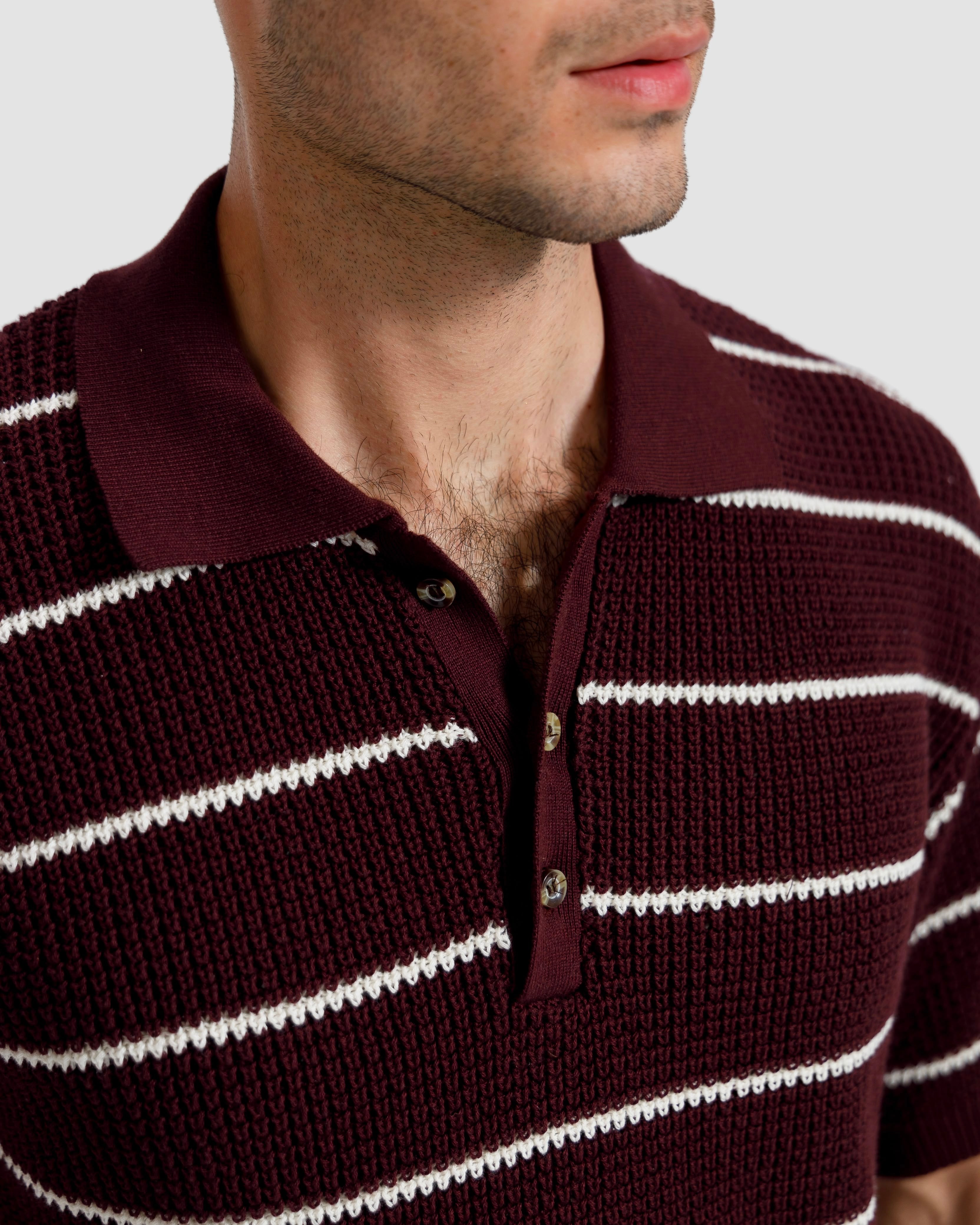 Striped Textured Knit Polo