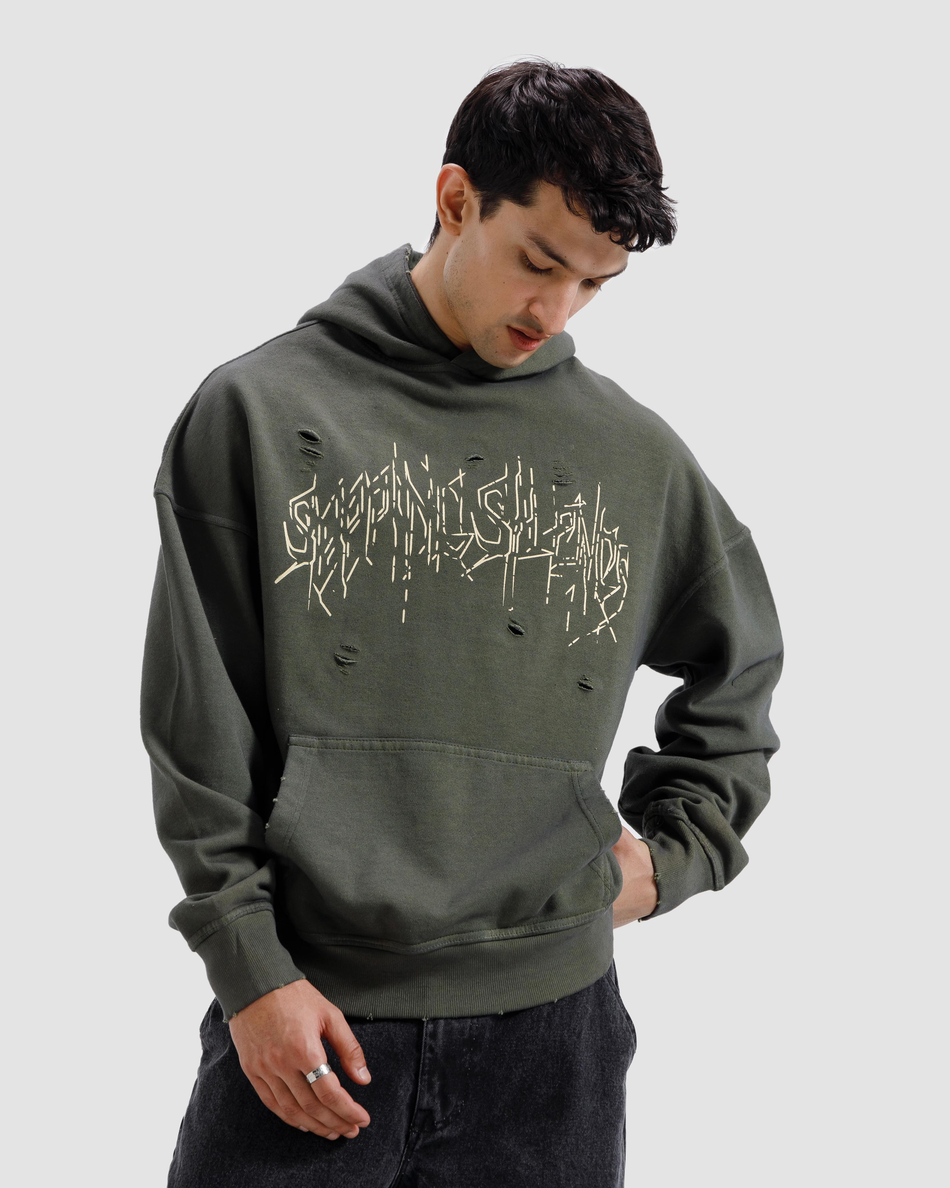 Distressed Washed Print Hoodie