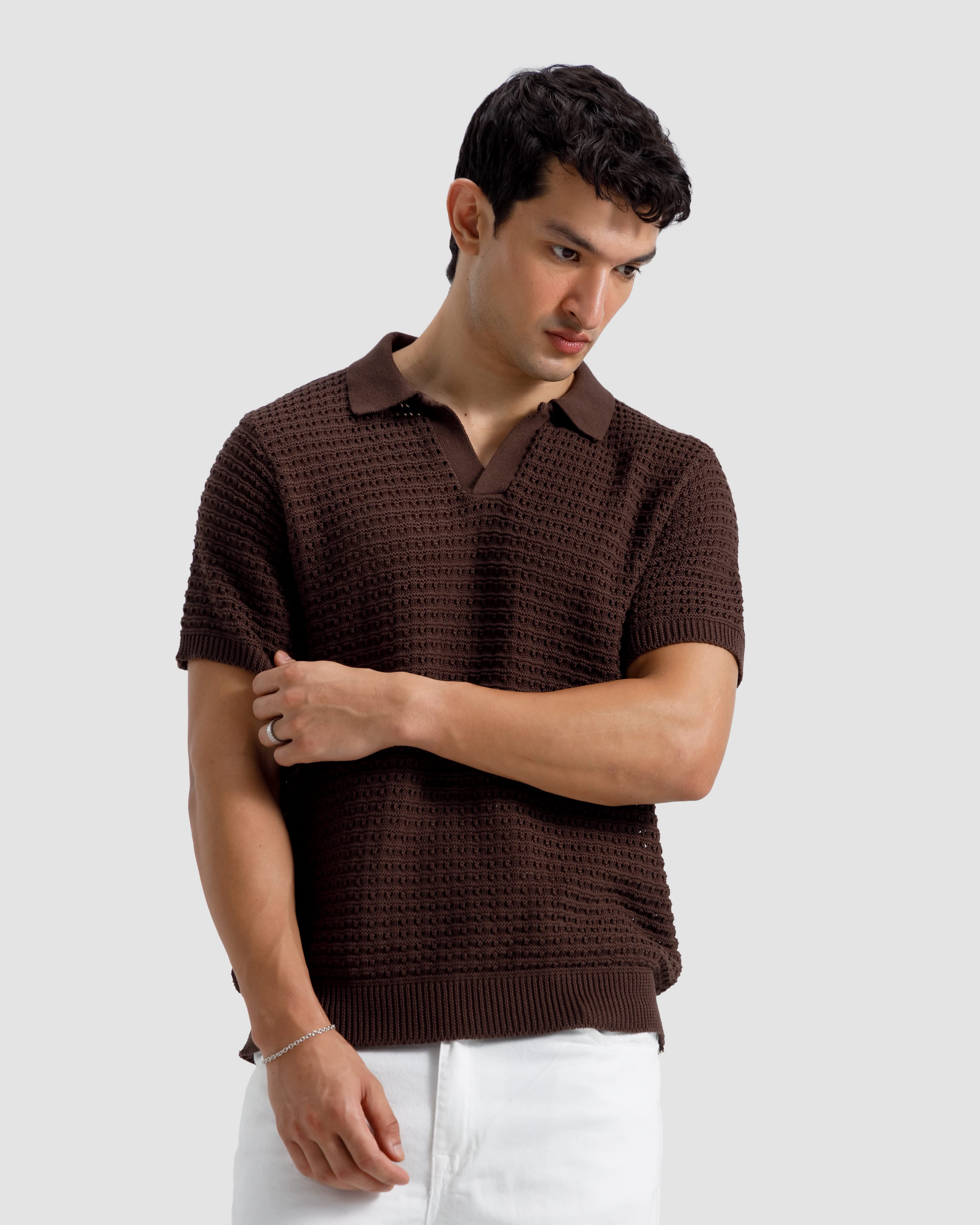 Textured Open Knit Polo