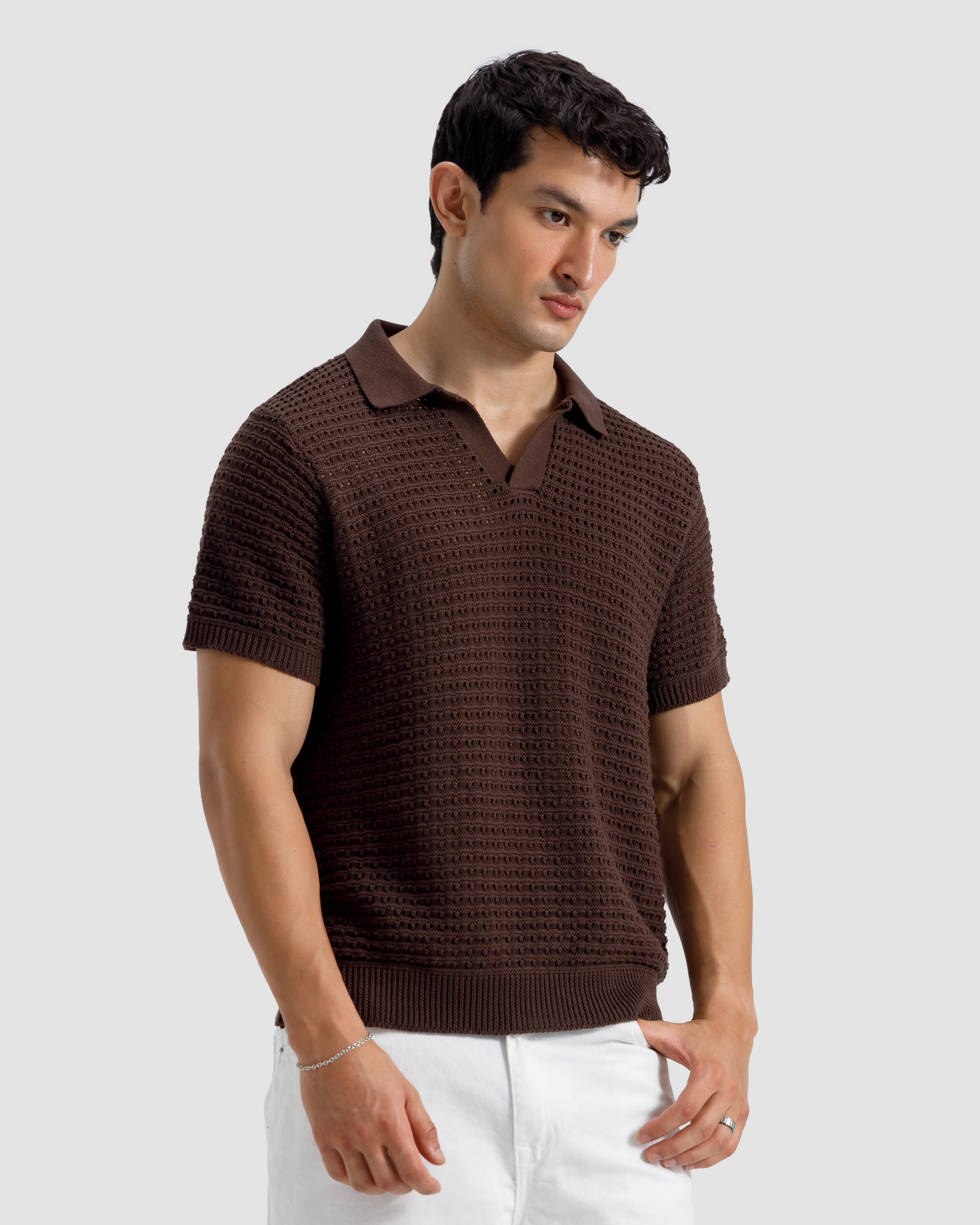 Textured Open Knit Polo