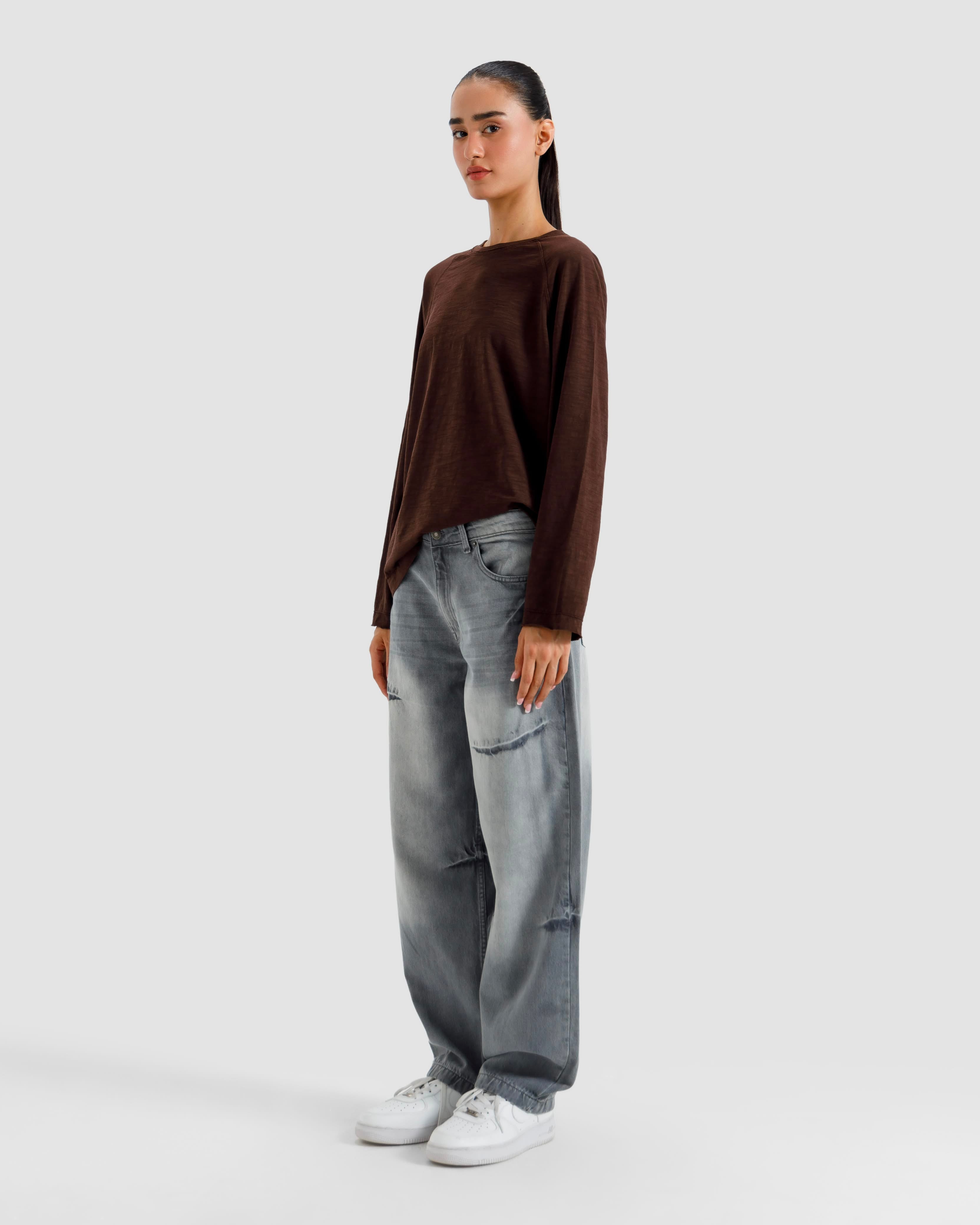 Washed Slub Textured Raglan Tshirt