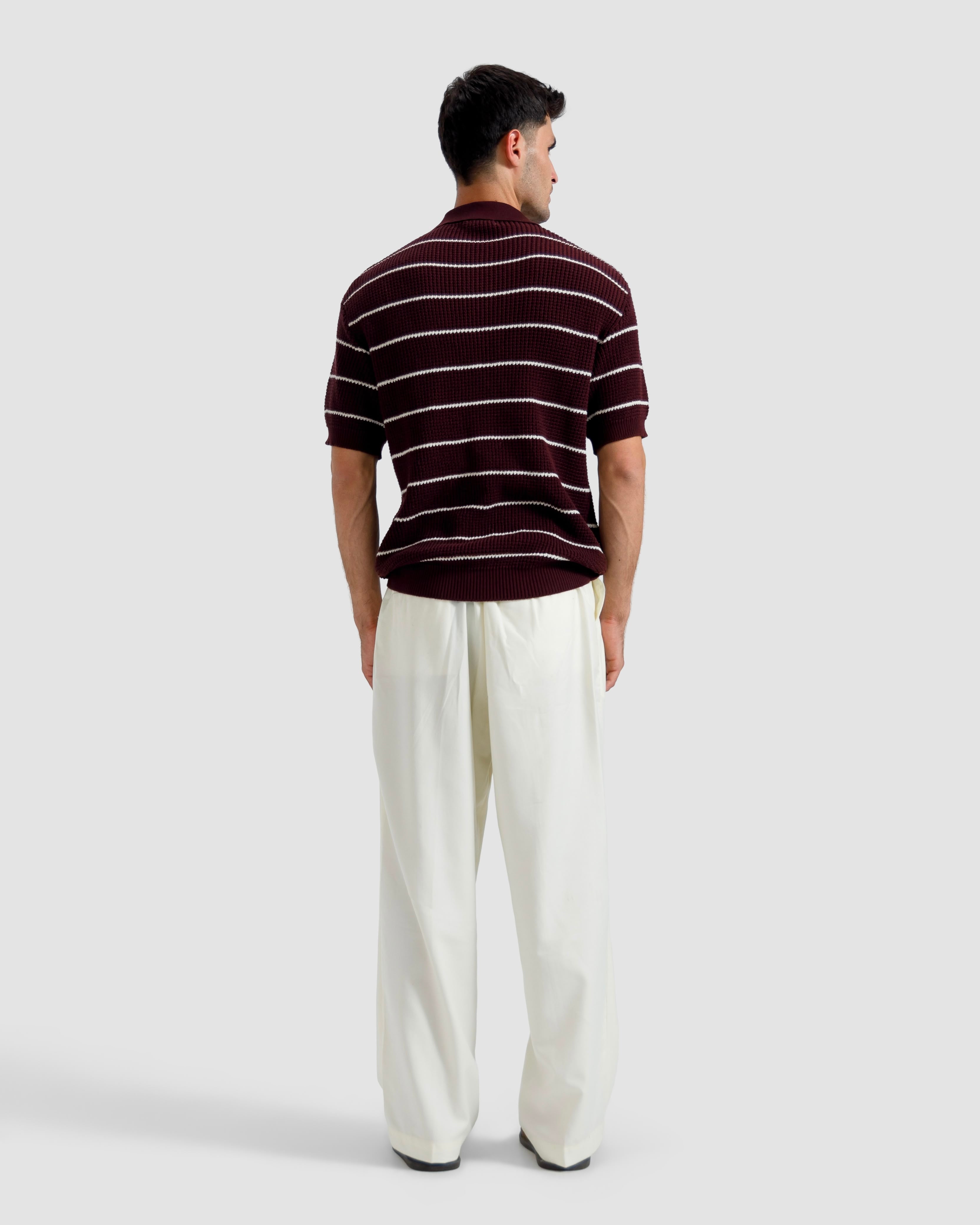 Striped Textured Knit Polo