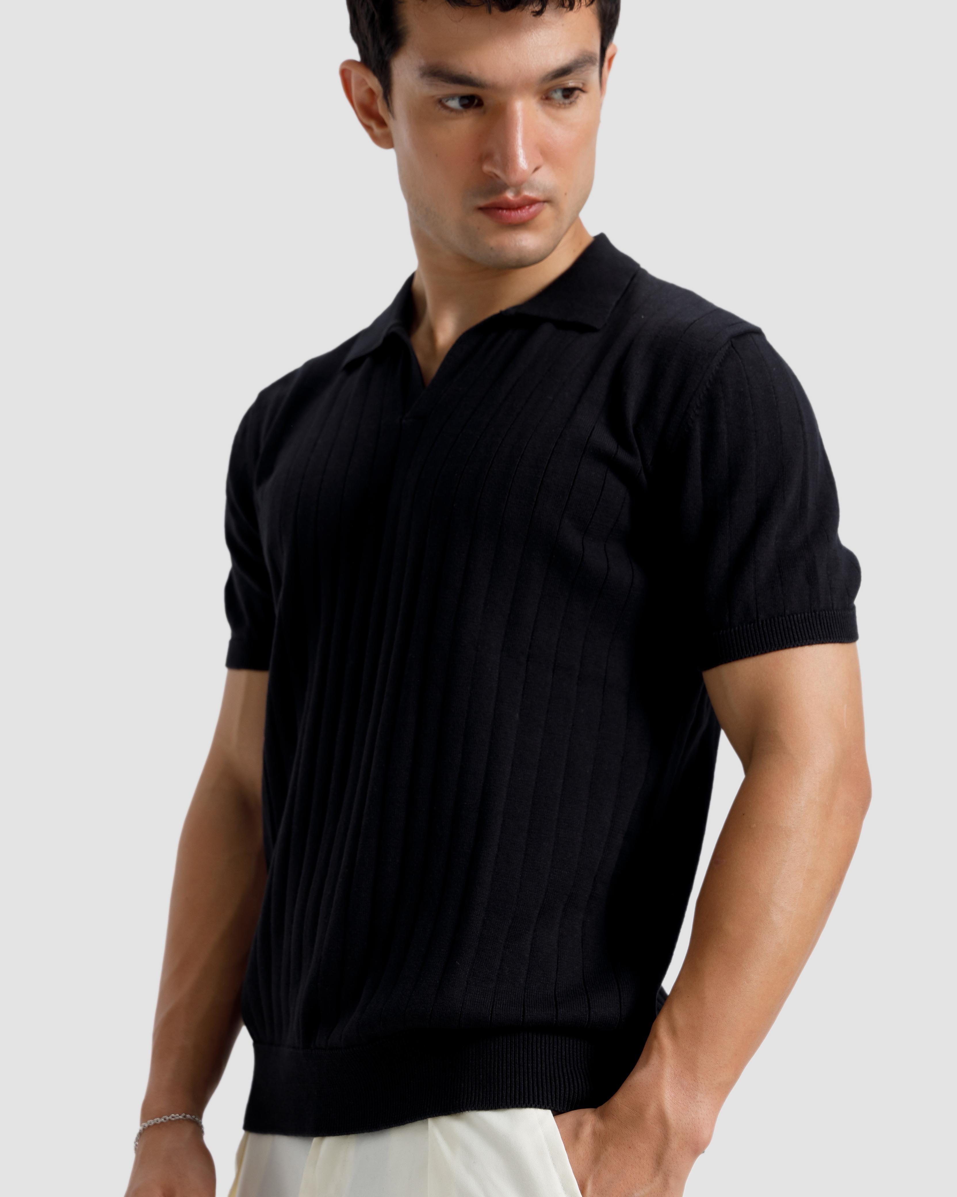 Vertical Textured Knit Polo