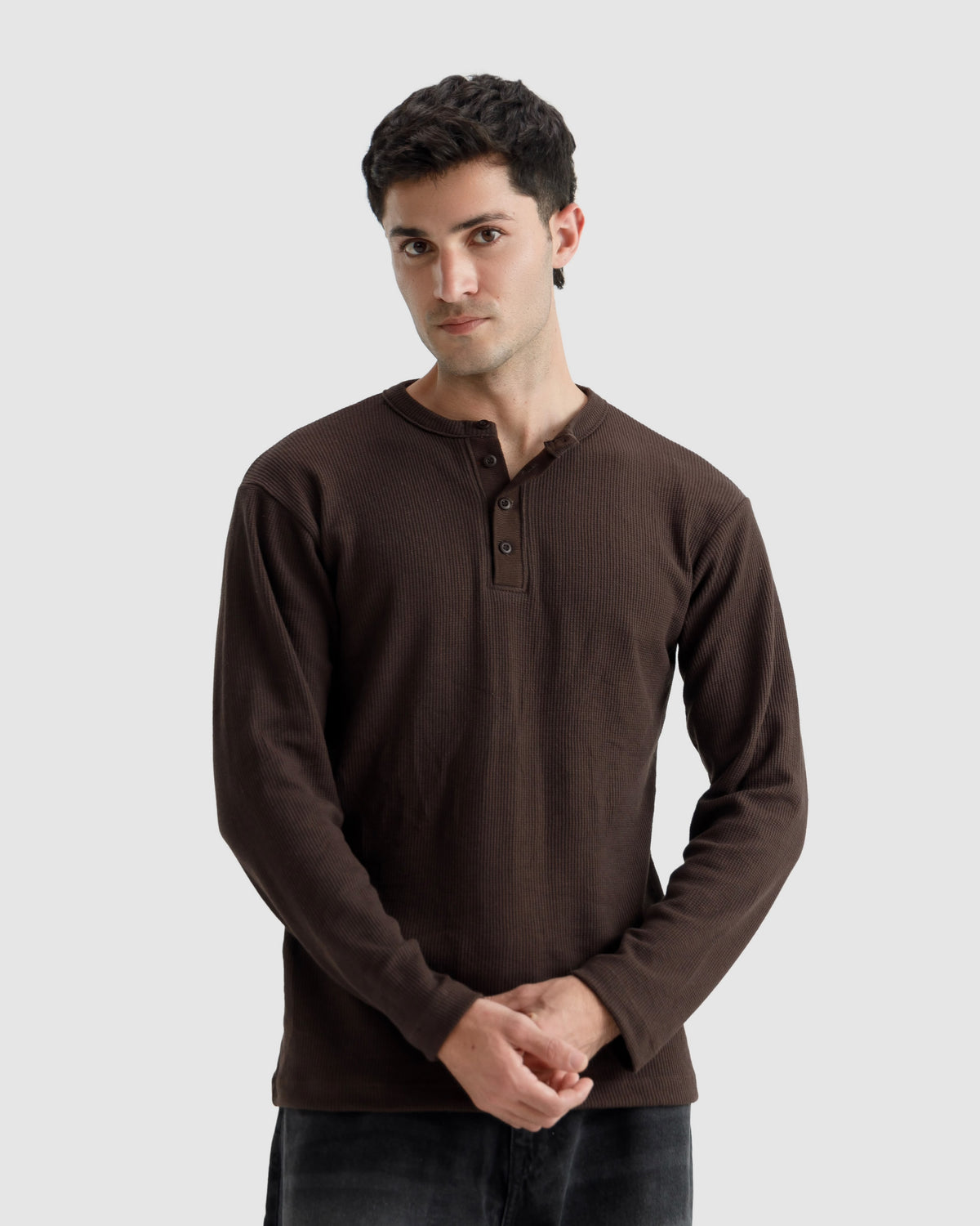 Waffle-Knit Henley Tshirt