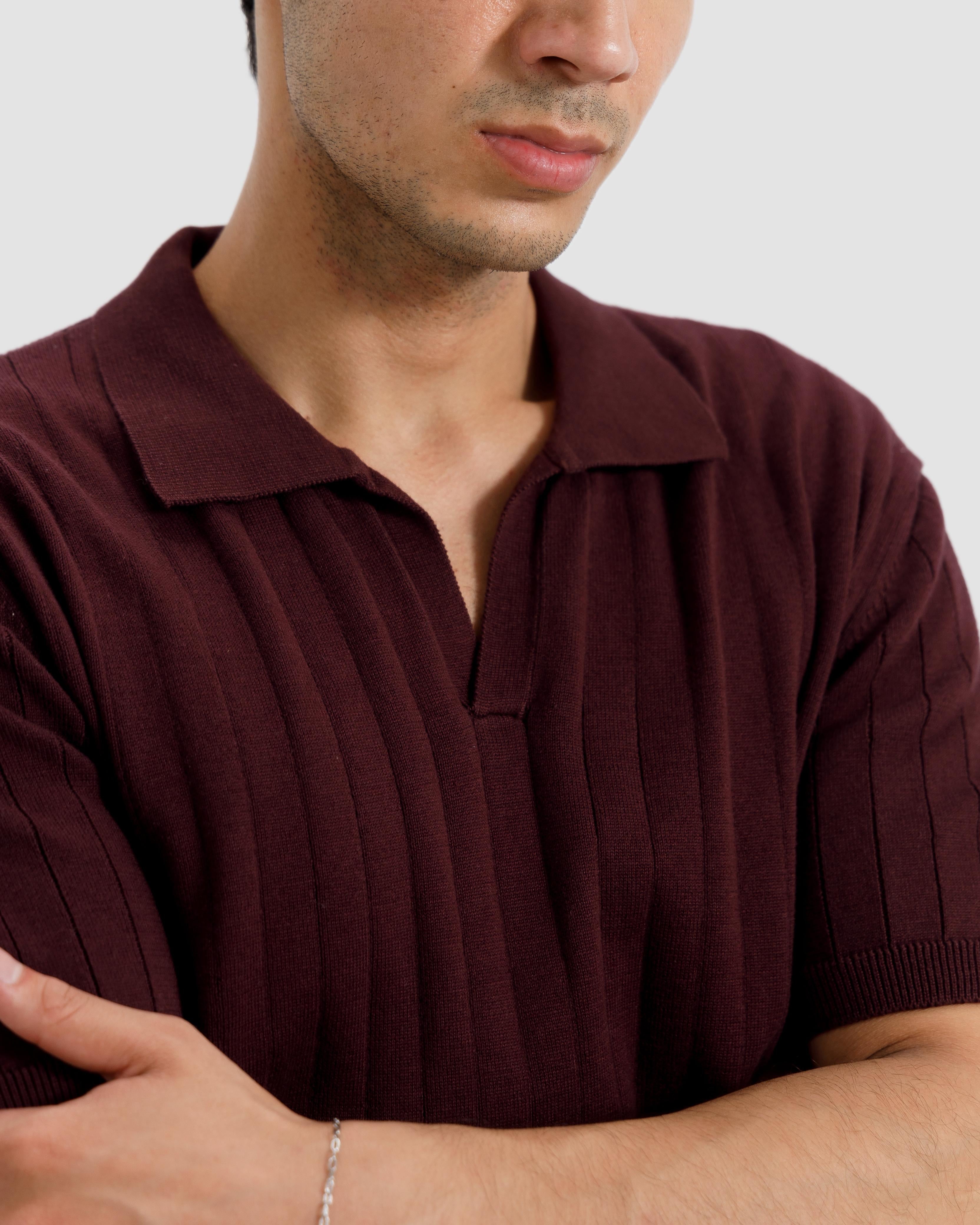 Vertical Textured Knit Polo