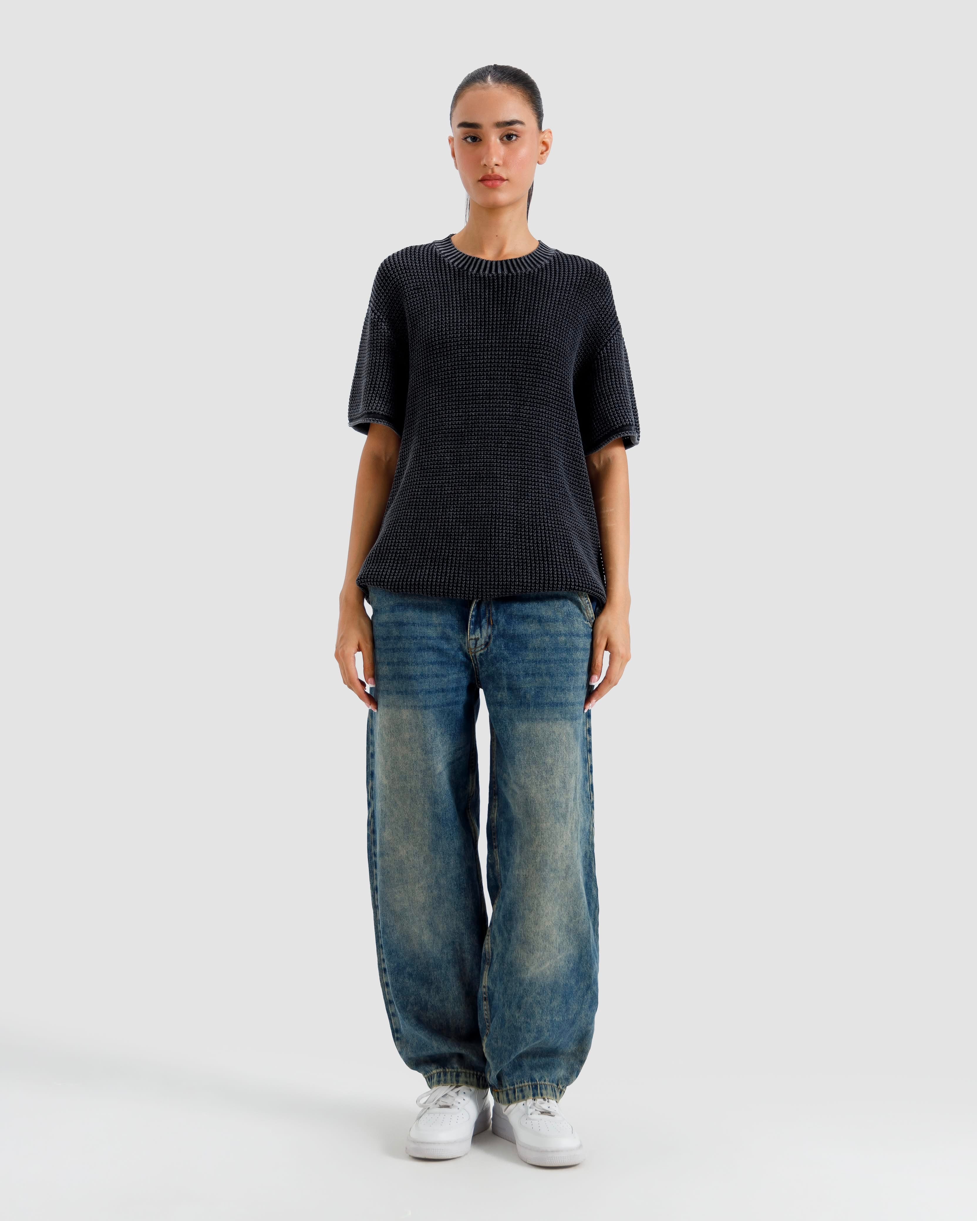 Relaxed Fit Washed Textured Knit Tshirt