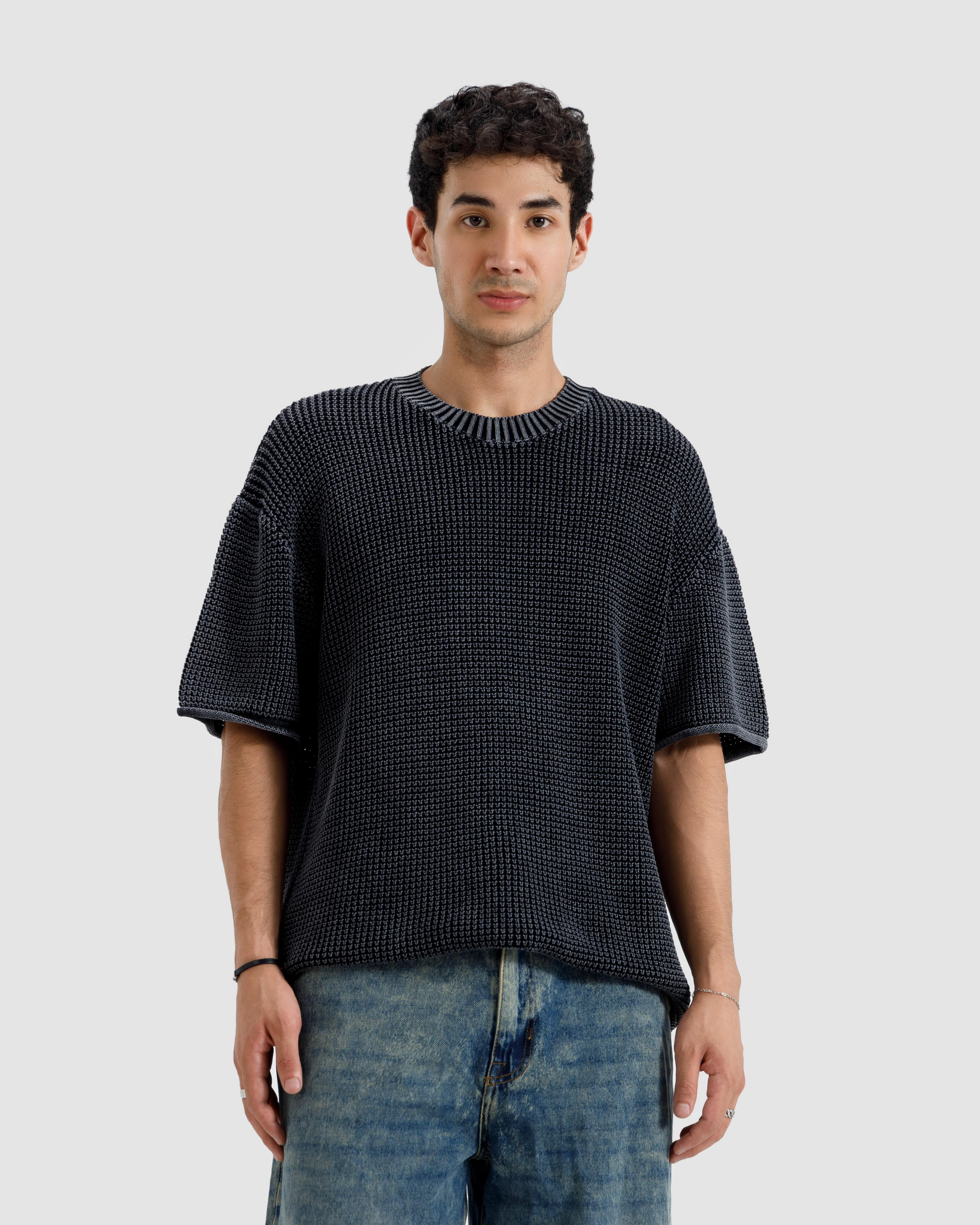 Relaxed Fit Washed Textured Knit Tshirt