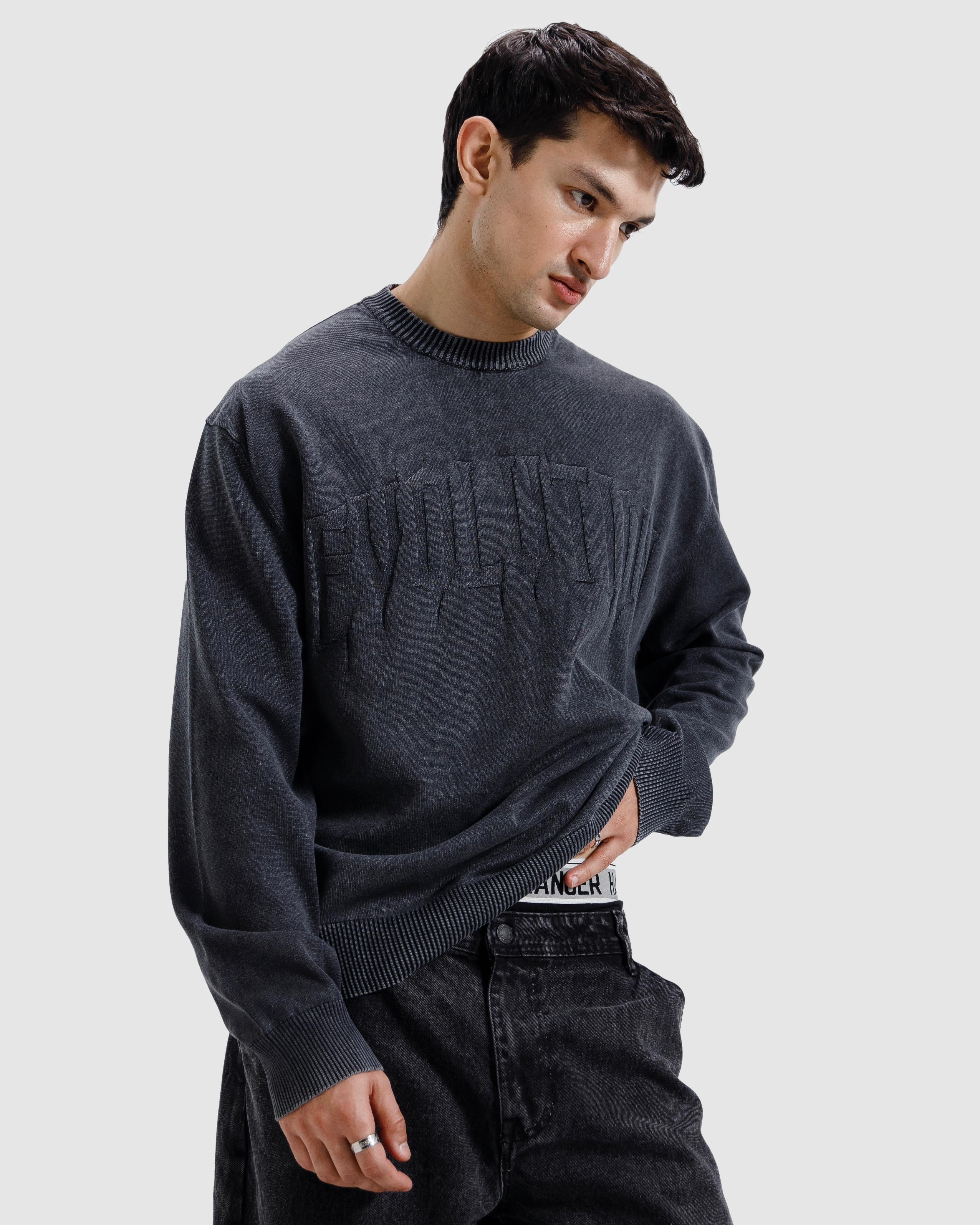 Washed Jacquard Text Knit Sweater