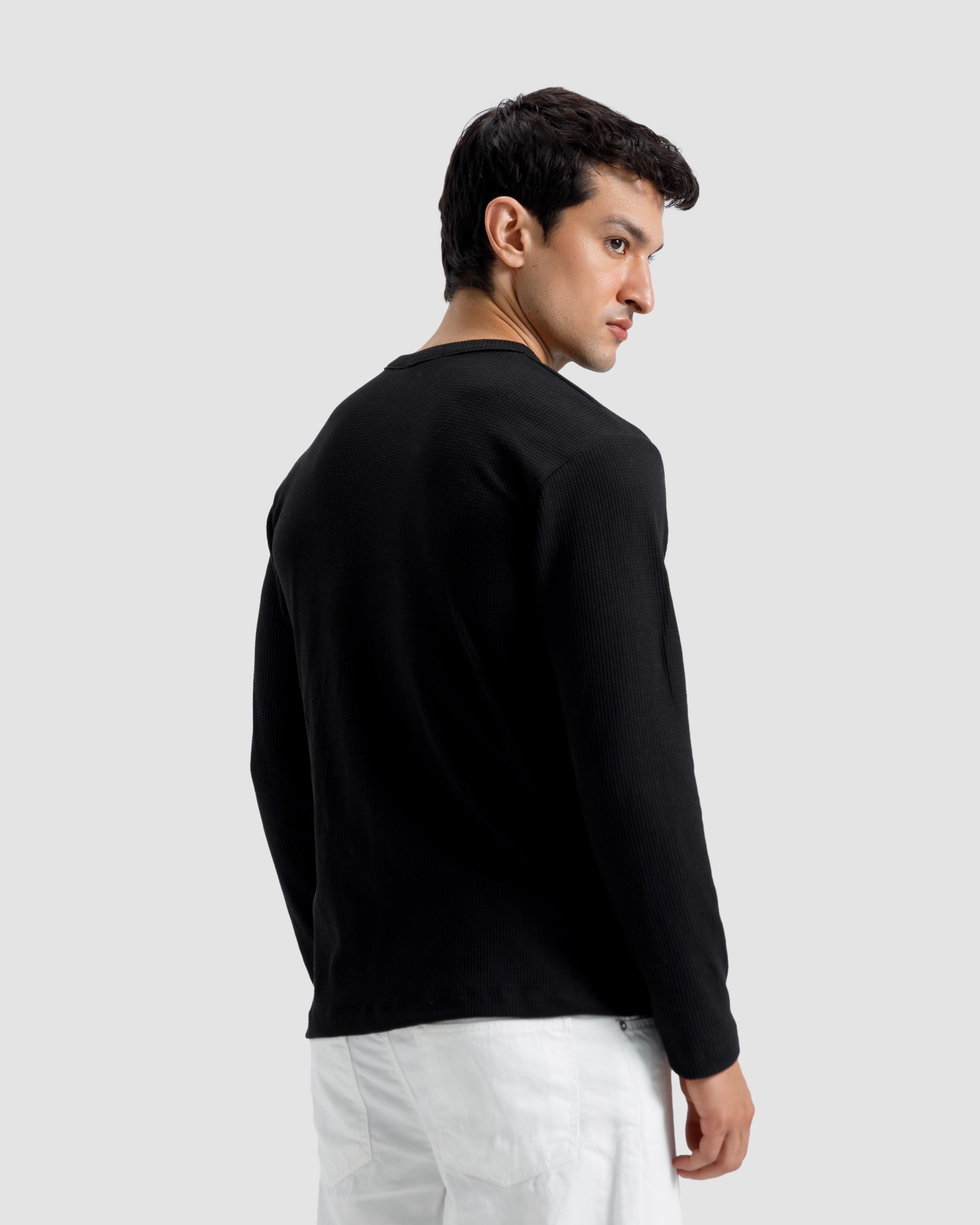 Waffle-Knit Henley Tshirt