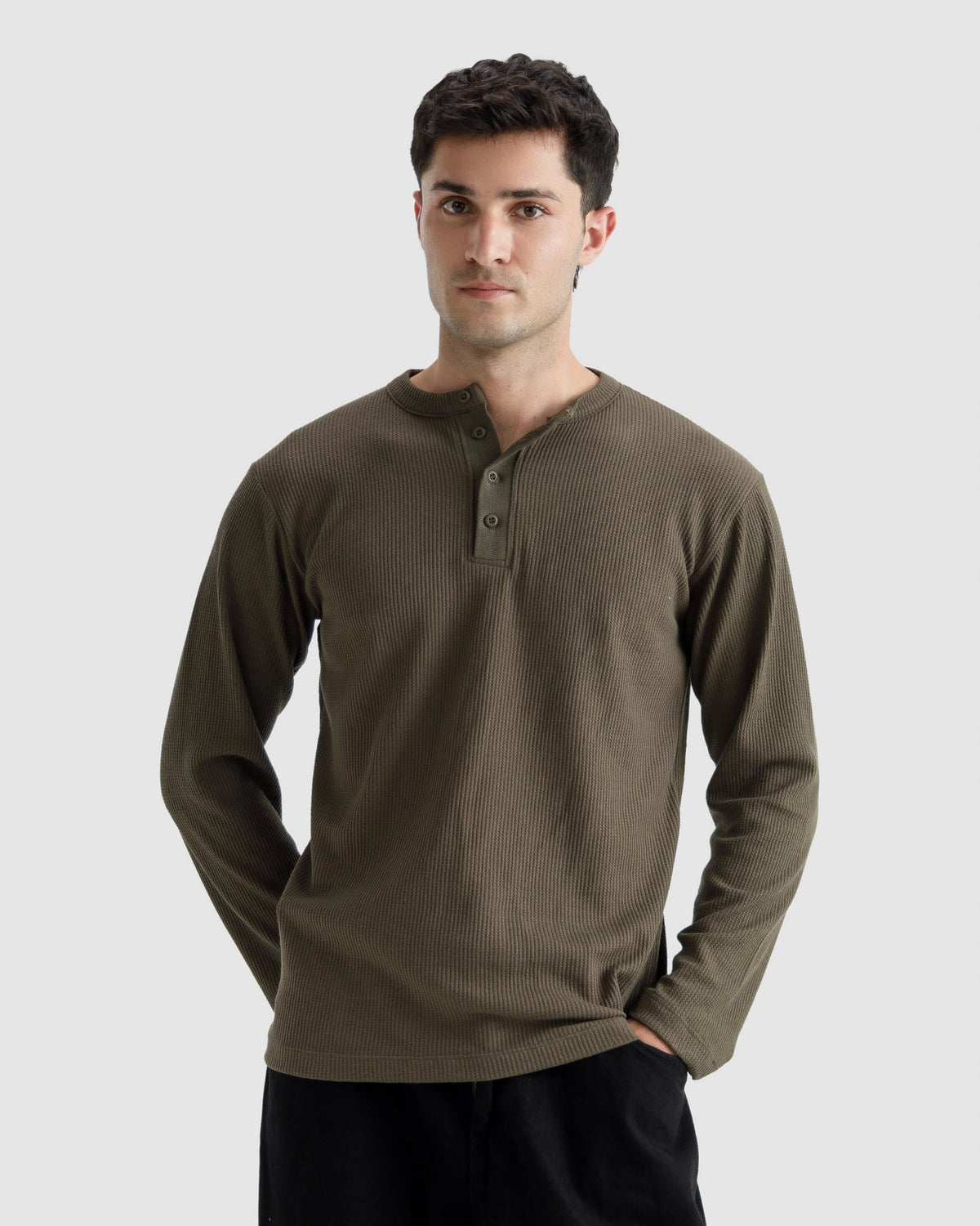 Waffle-Knit Henley Tshirt