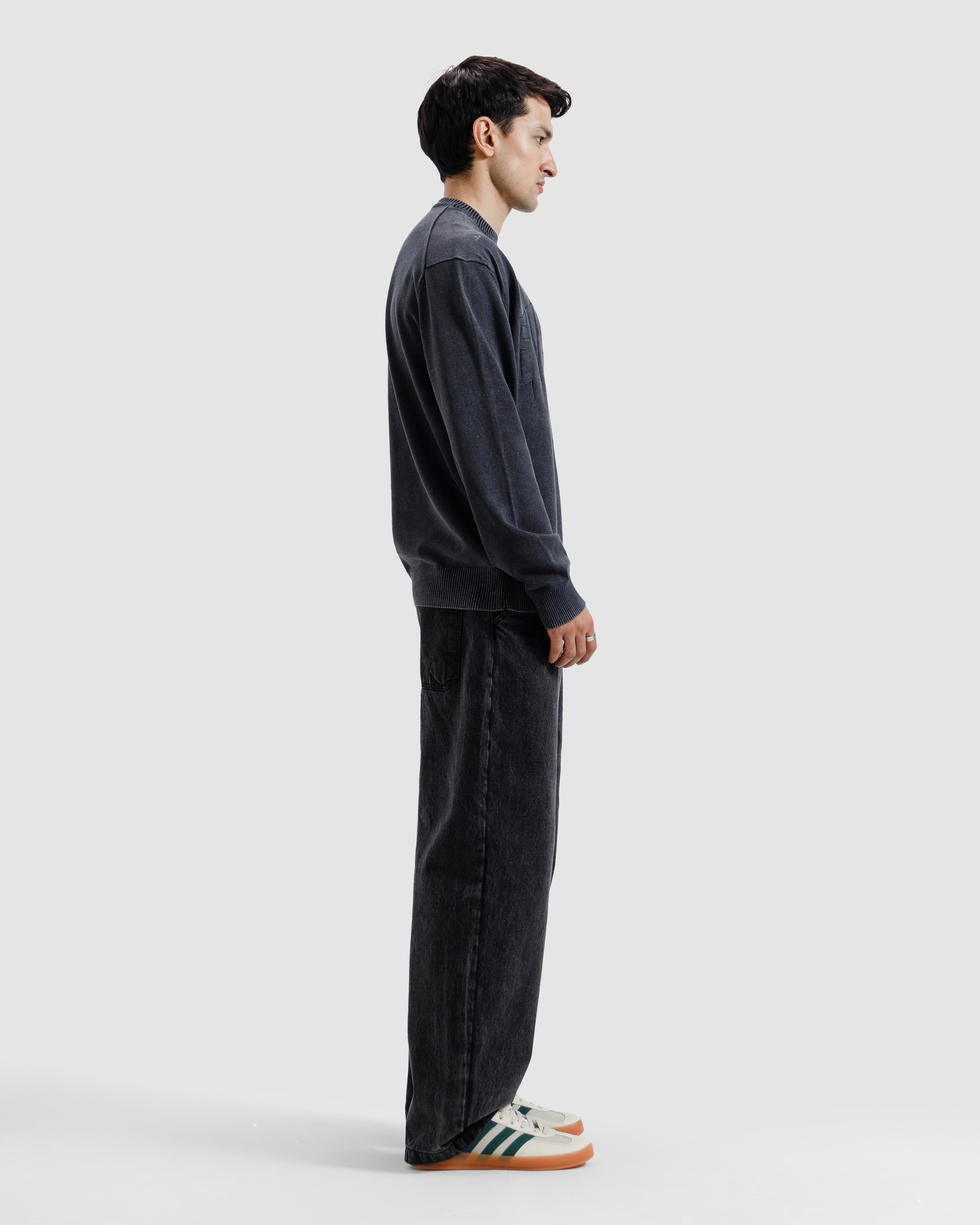 Washed Jacquard Text Knit Sweater