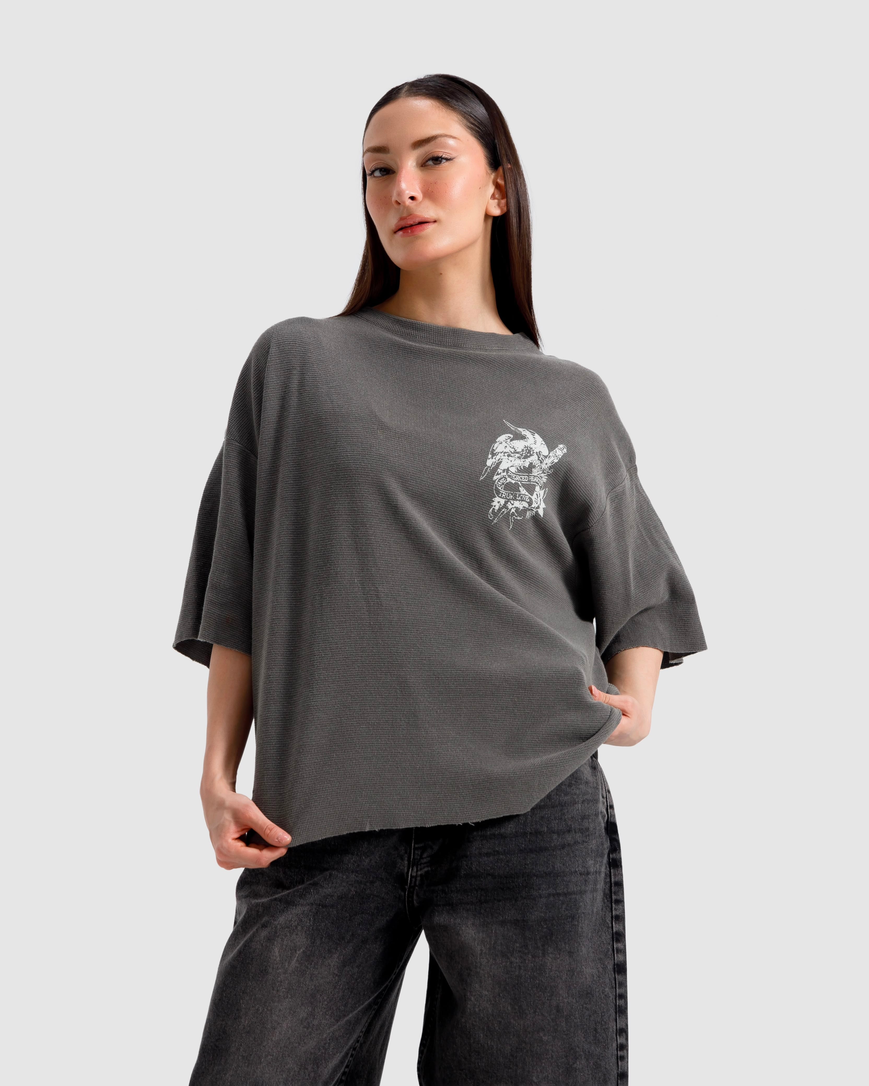 Washed Knit Pierced Hearts Tshirt