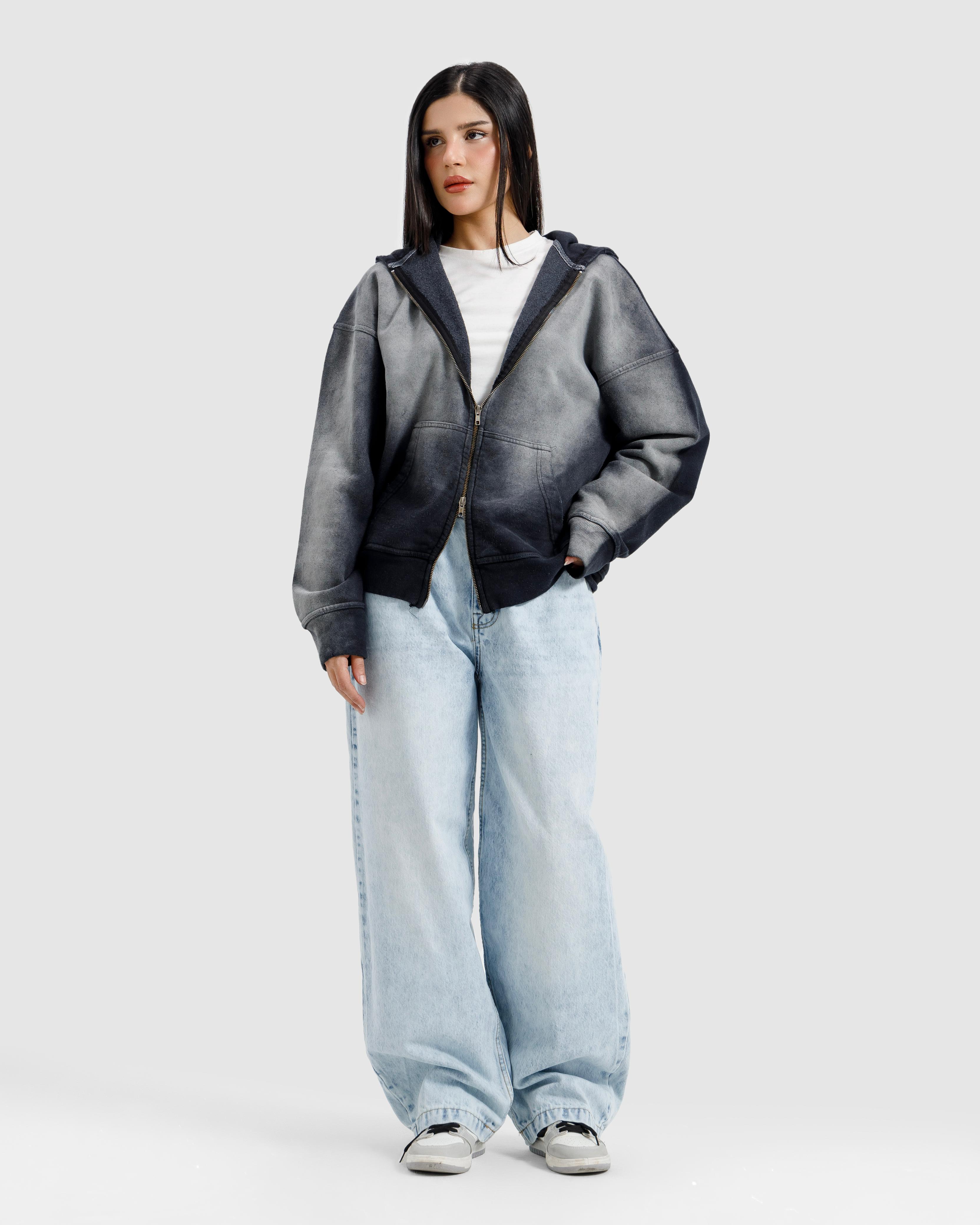 Faded Washed Zipper Hoodie