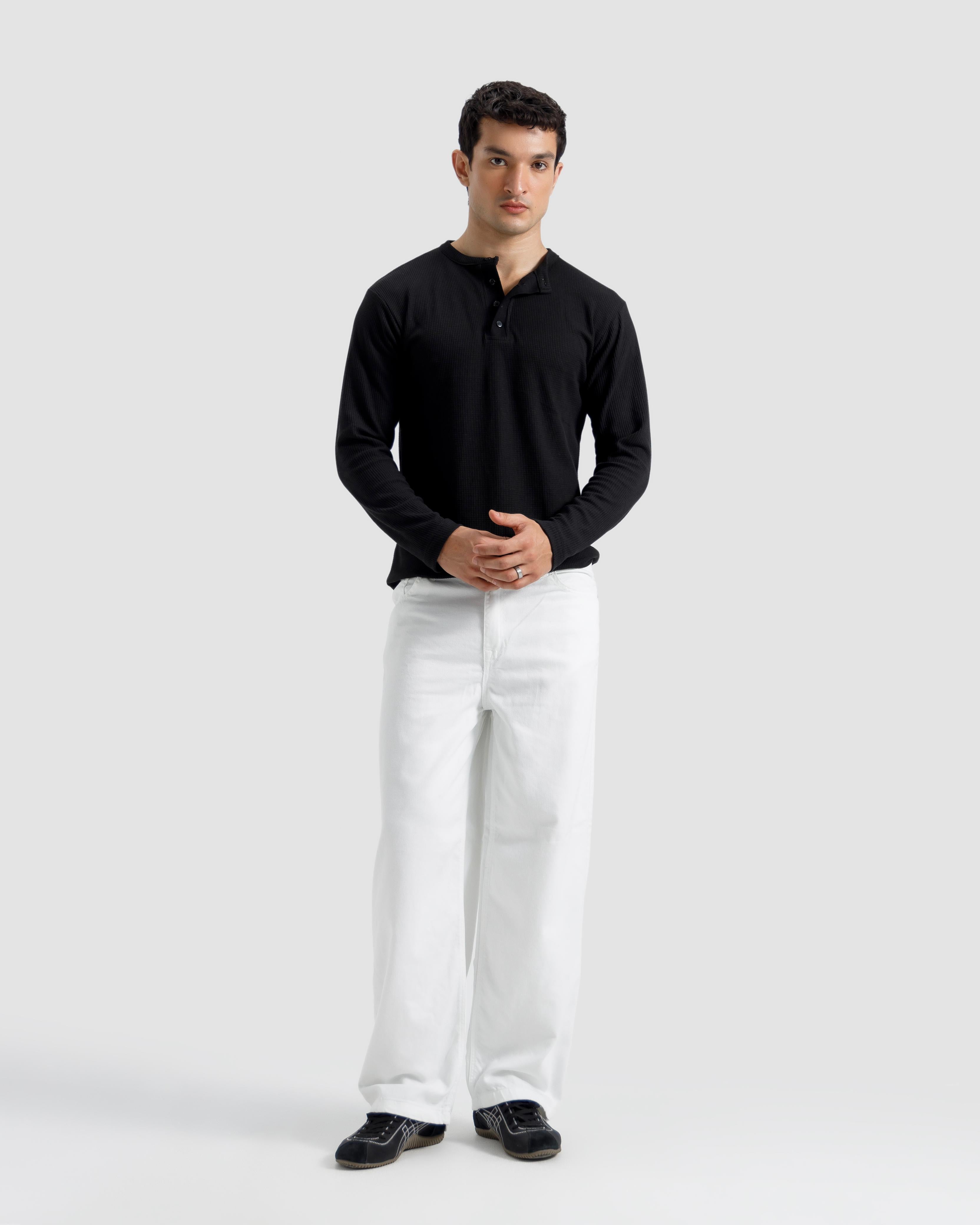Waffle-Knit Henley Tshirt