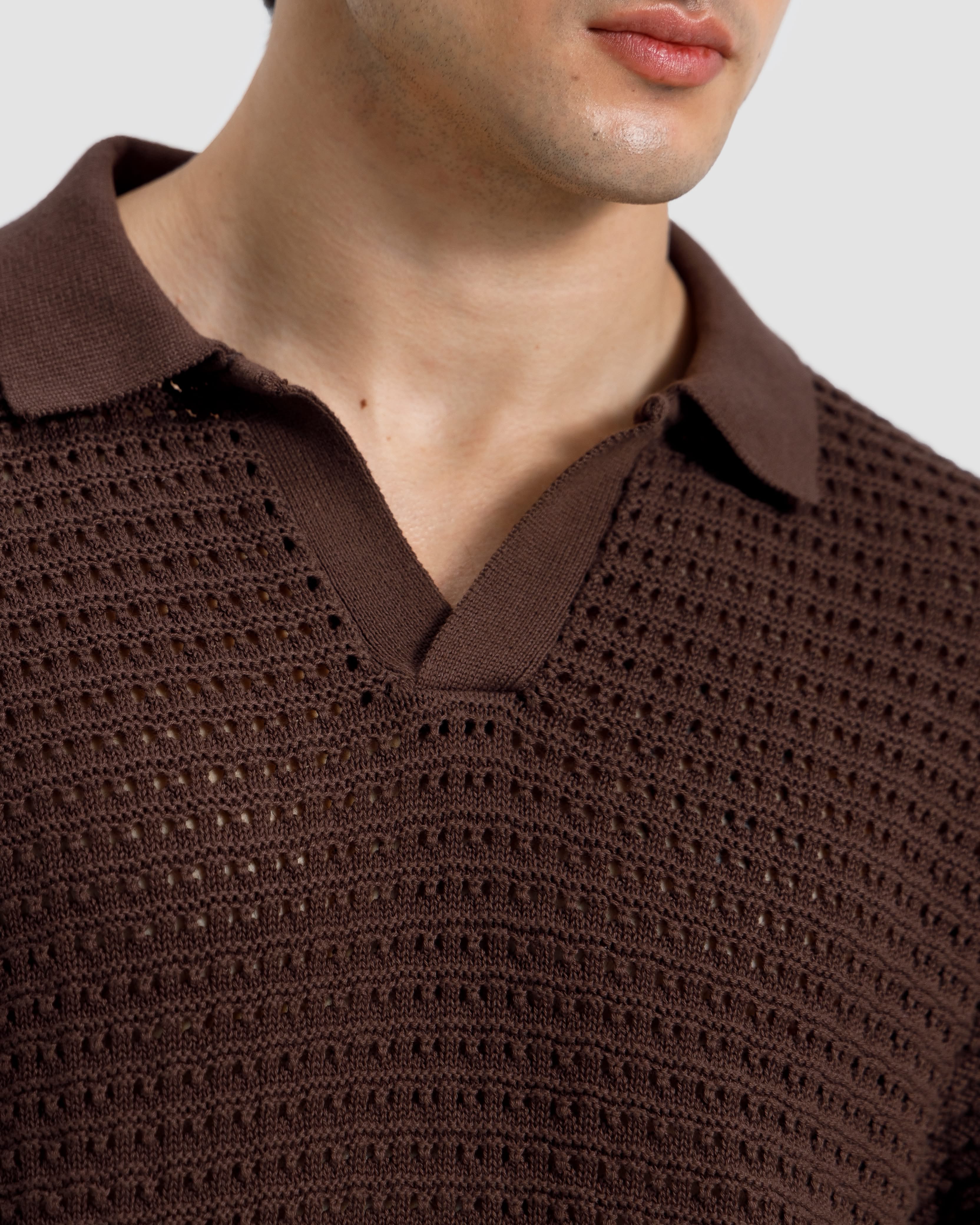 Textured Open Knit Polo
