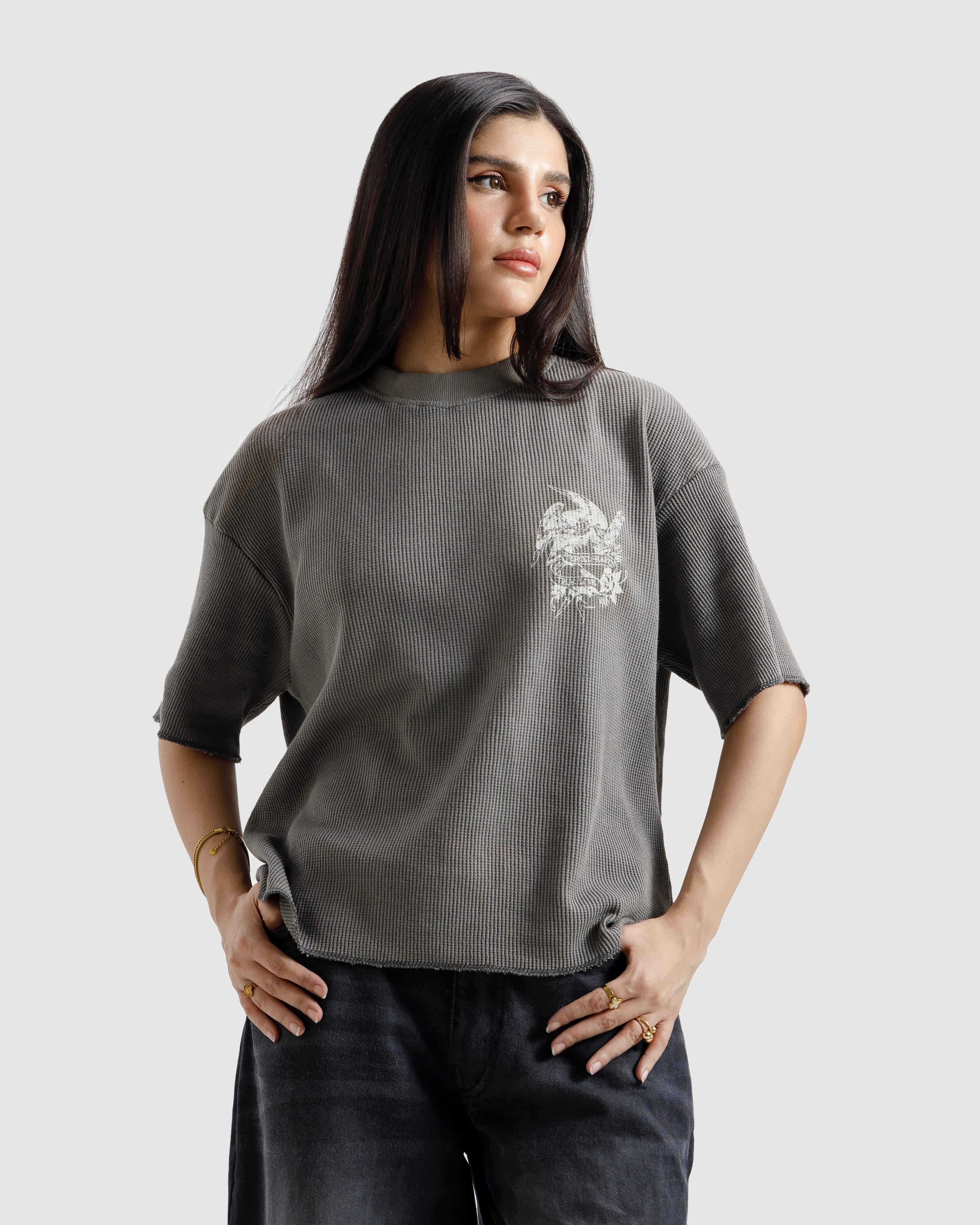 Washed Waffle Knit Pierced Hearts Tshirt
