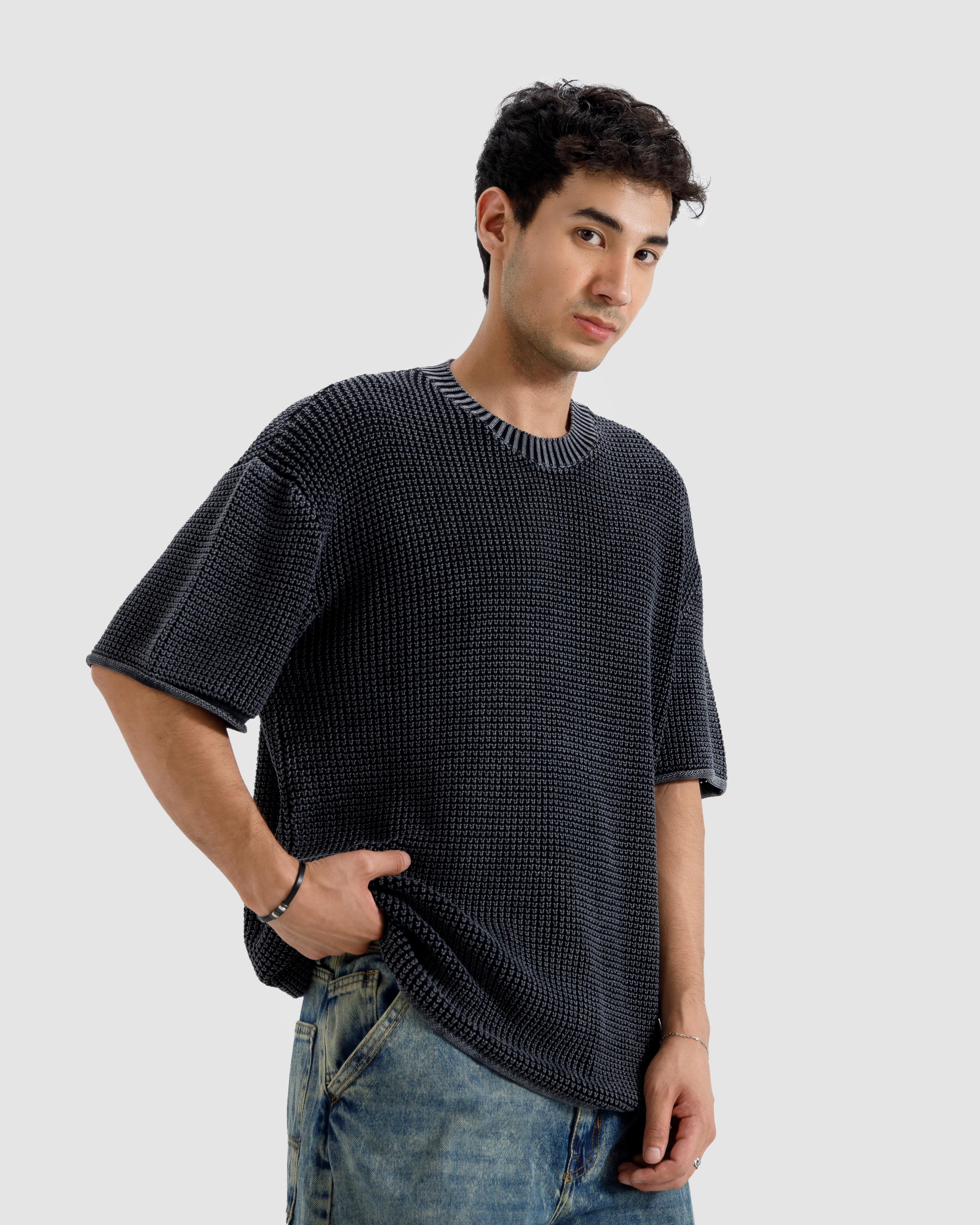 Relaxed Fit Washed Textured Knit Tshirt