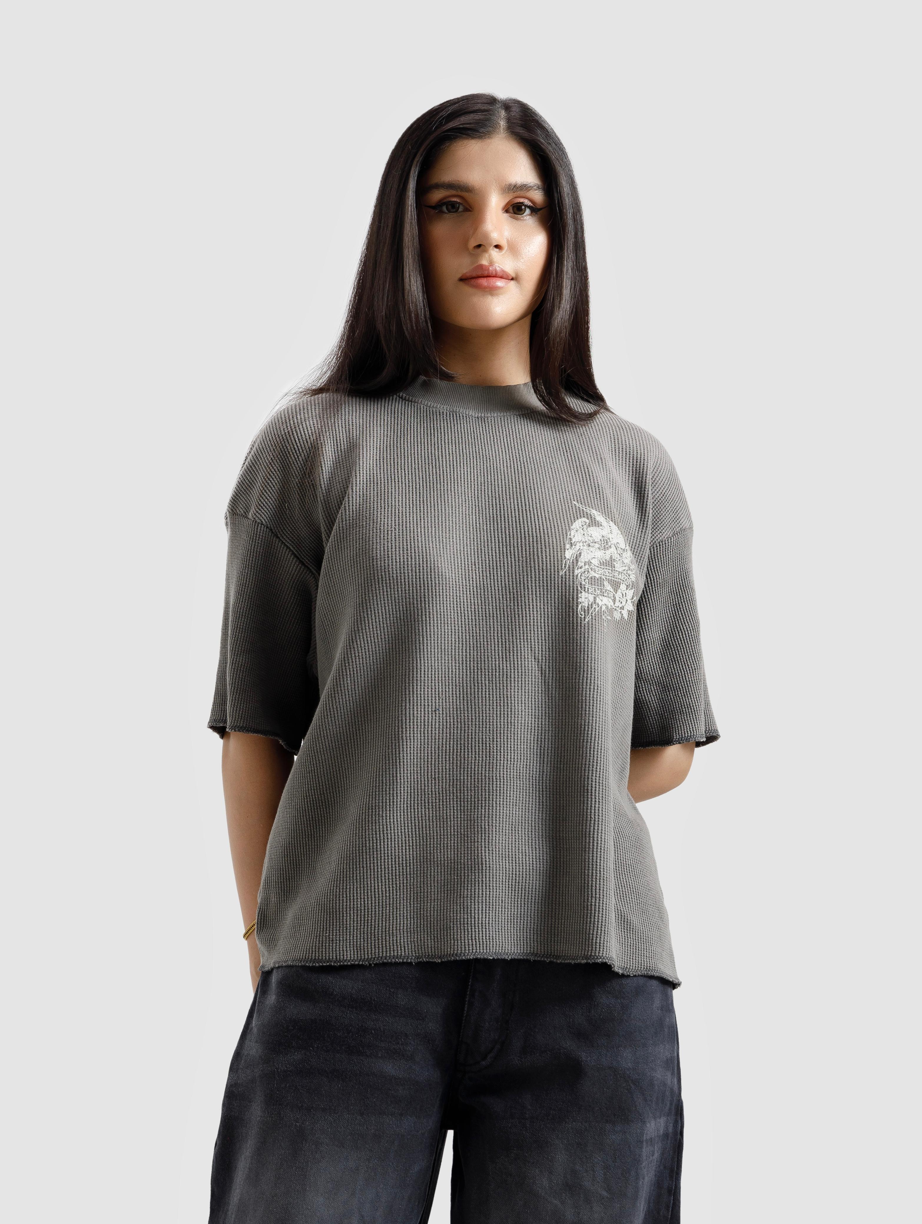 Washed Waffle Knit Pierced Hearts Tshirt