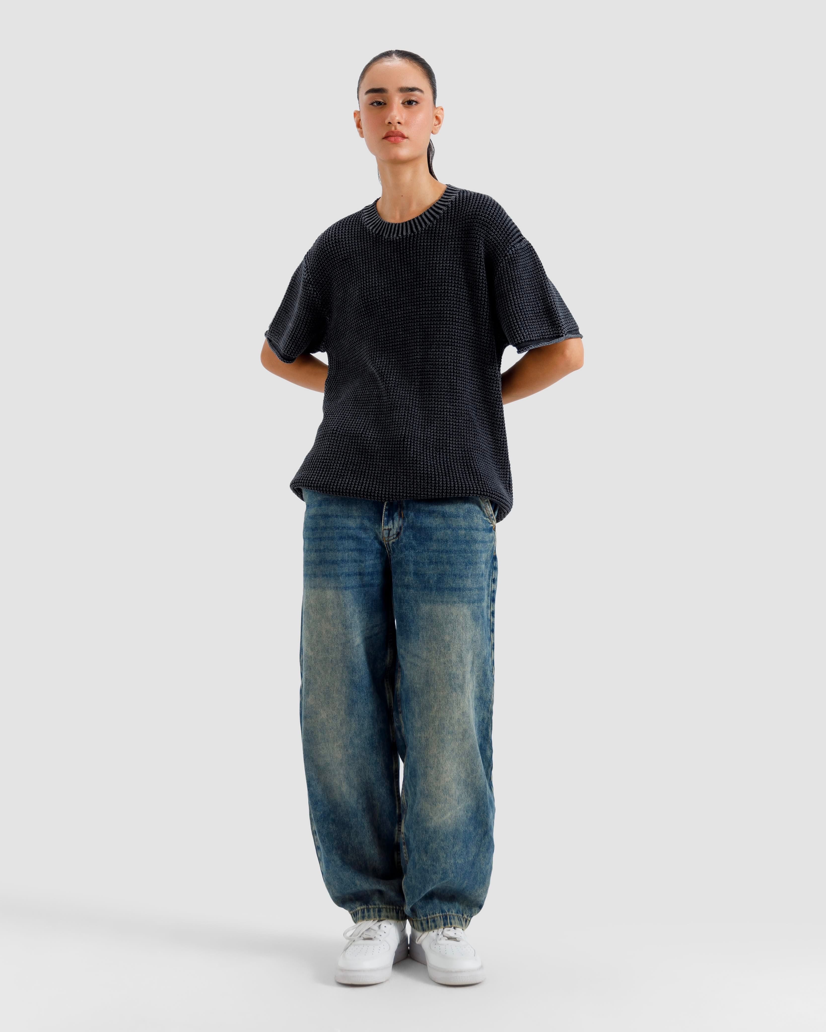 Relaxed Fit Washed Textured Knit Tshirt