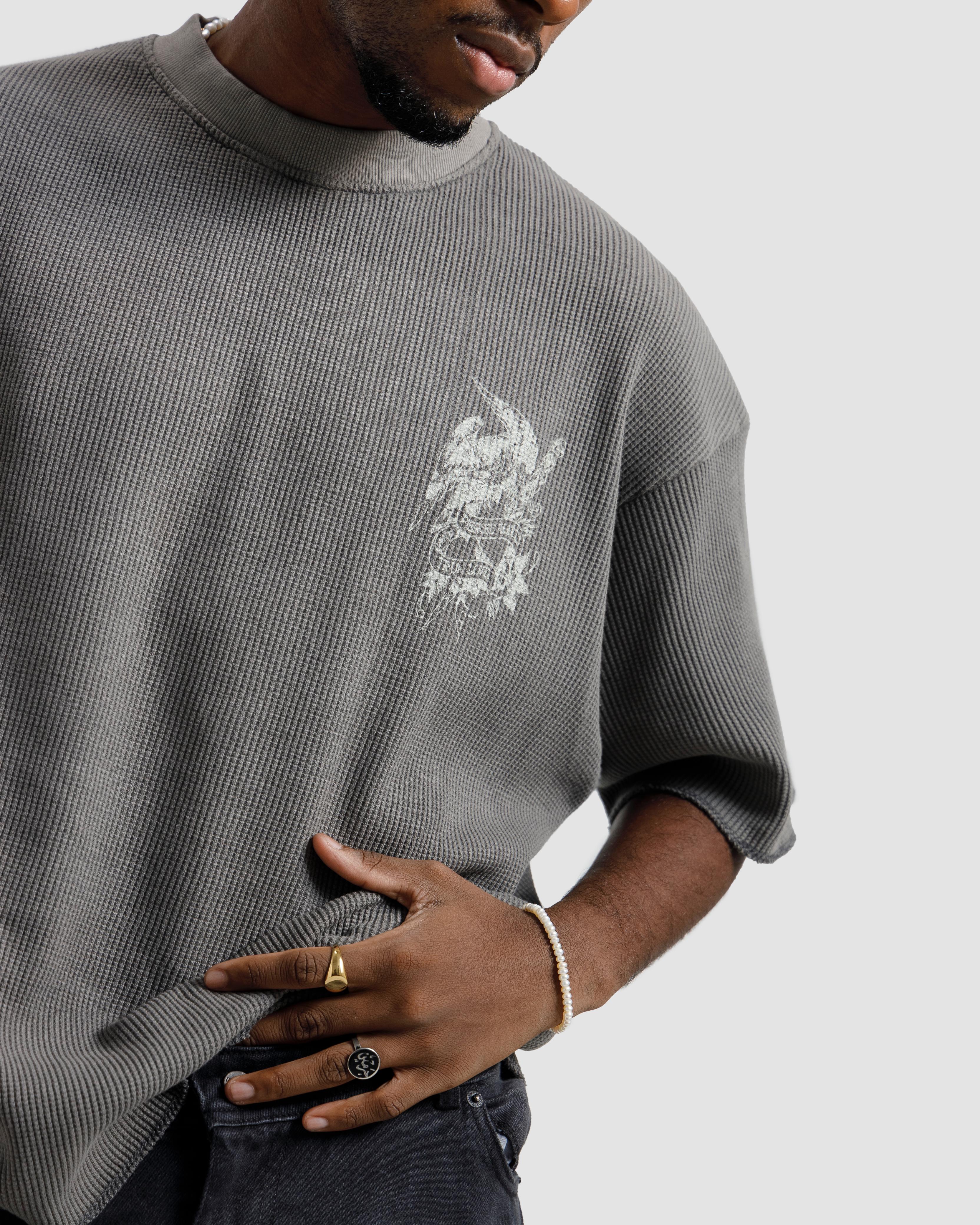 Washed Waffle Knit Pierced Hearts Tshirt