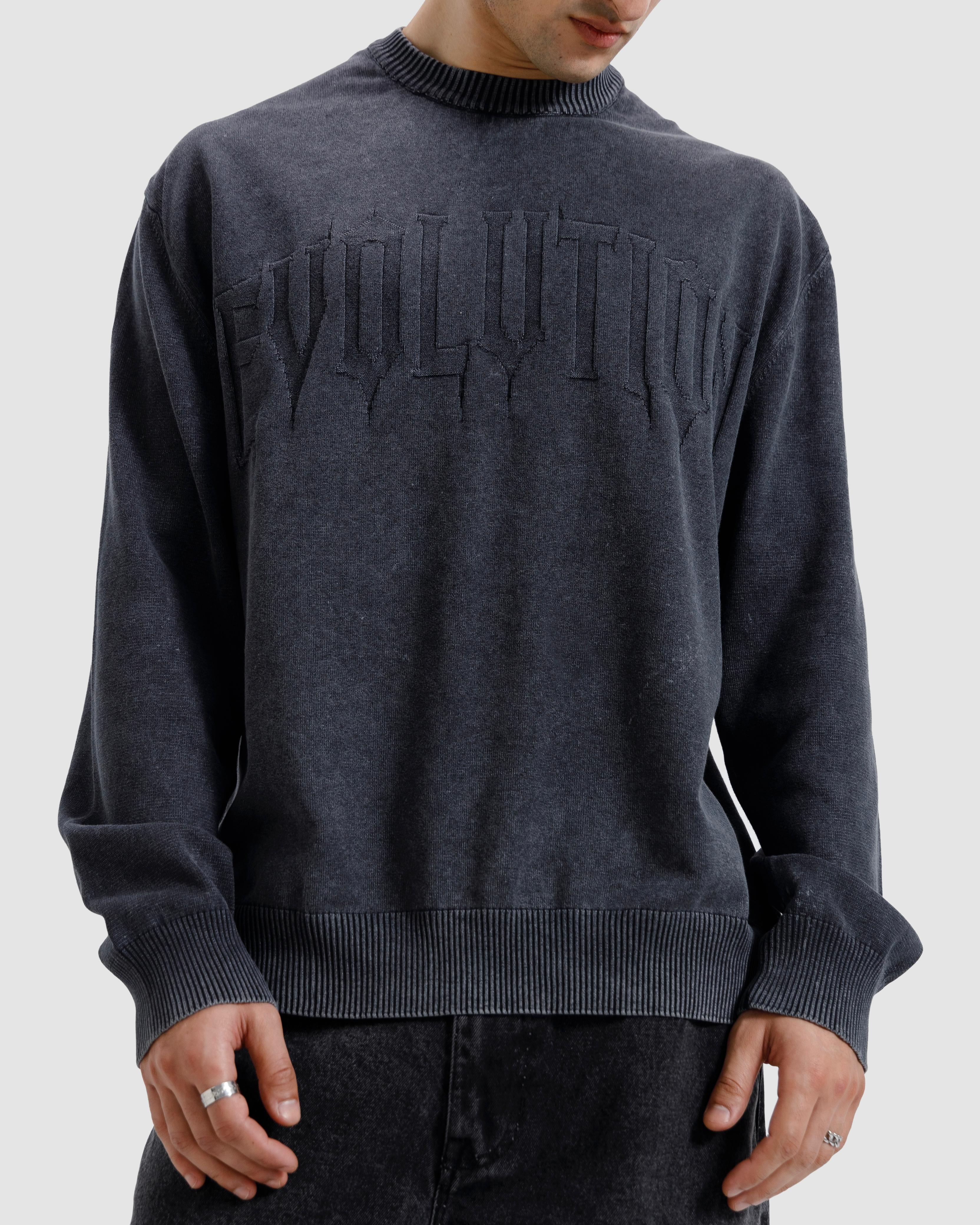 Washed Jacquard Text Knit Sweater
