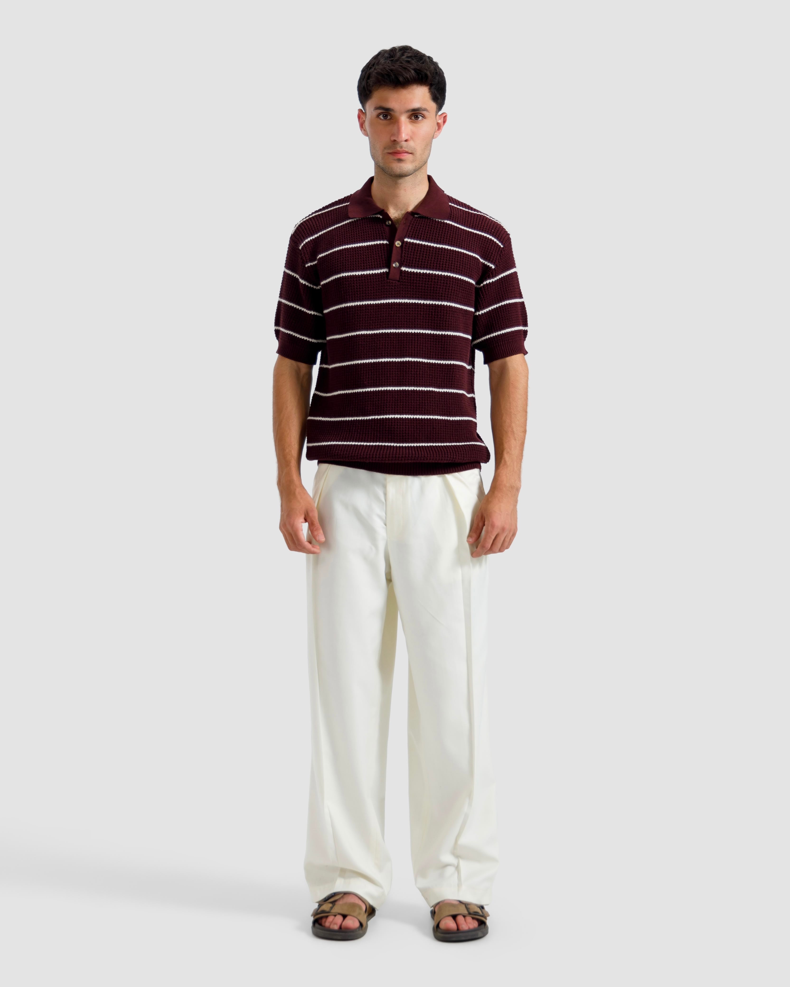 Striped Textured Knit Polo