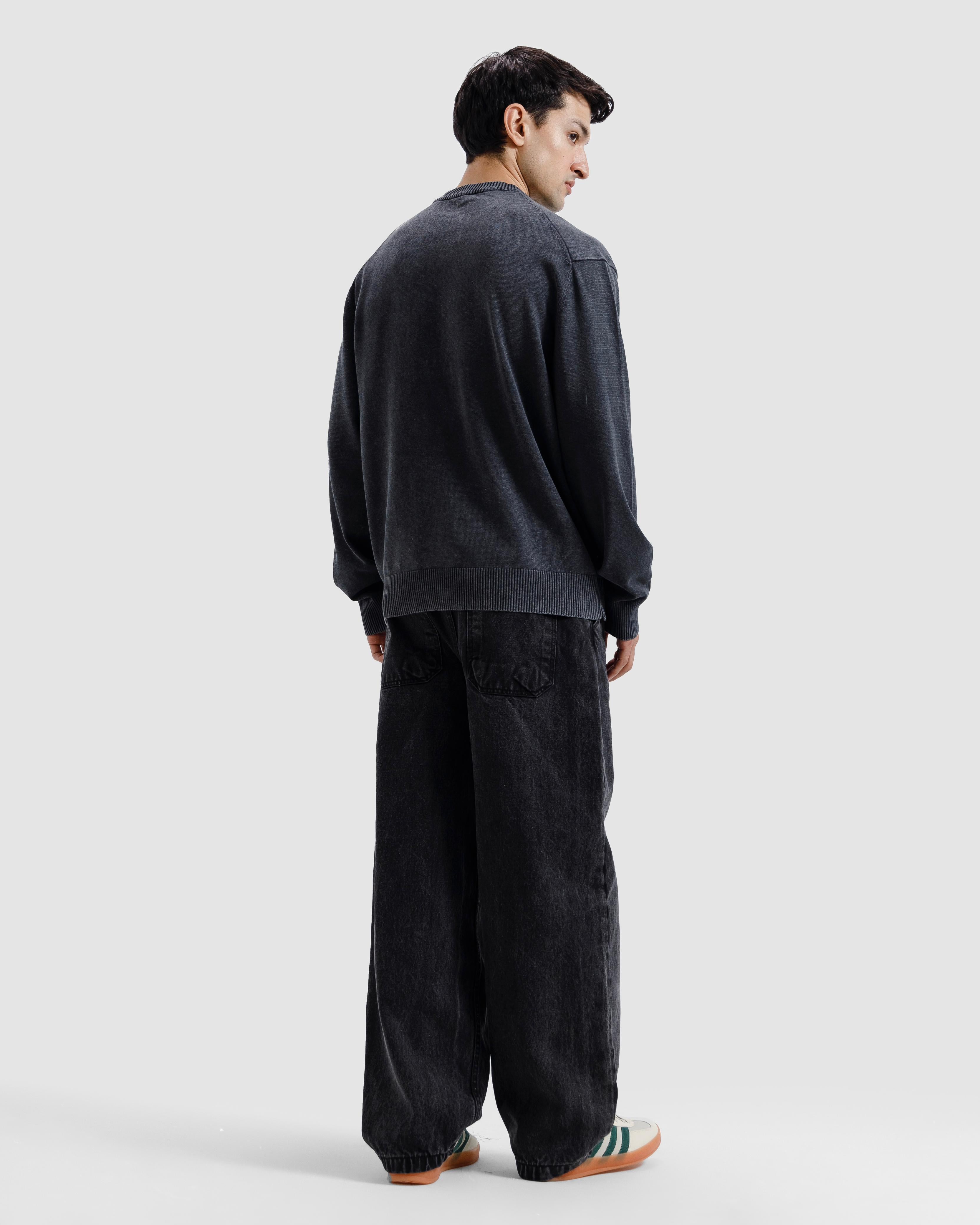 Washed Jacquard Text Knit Sweater