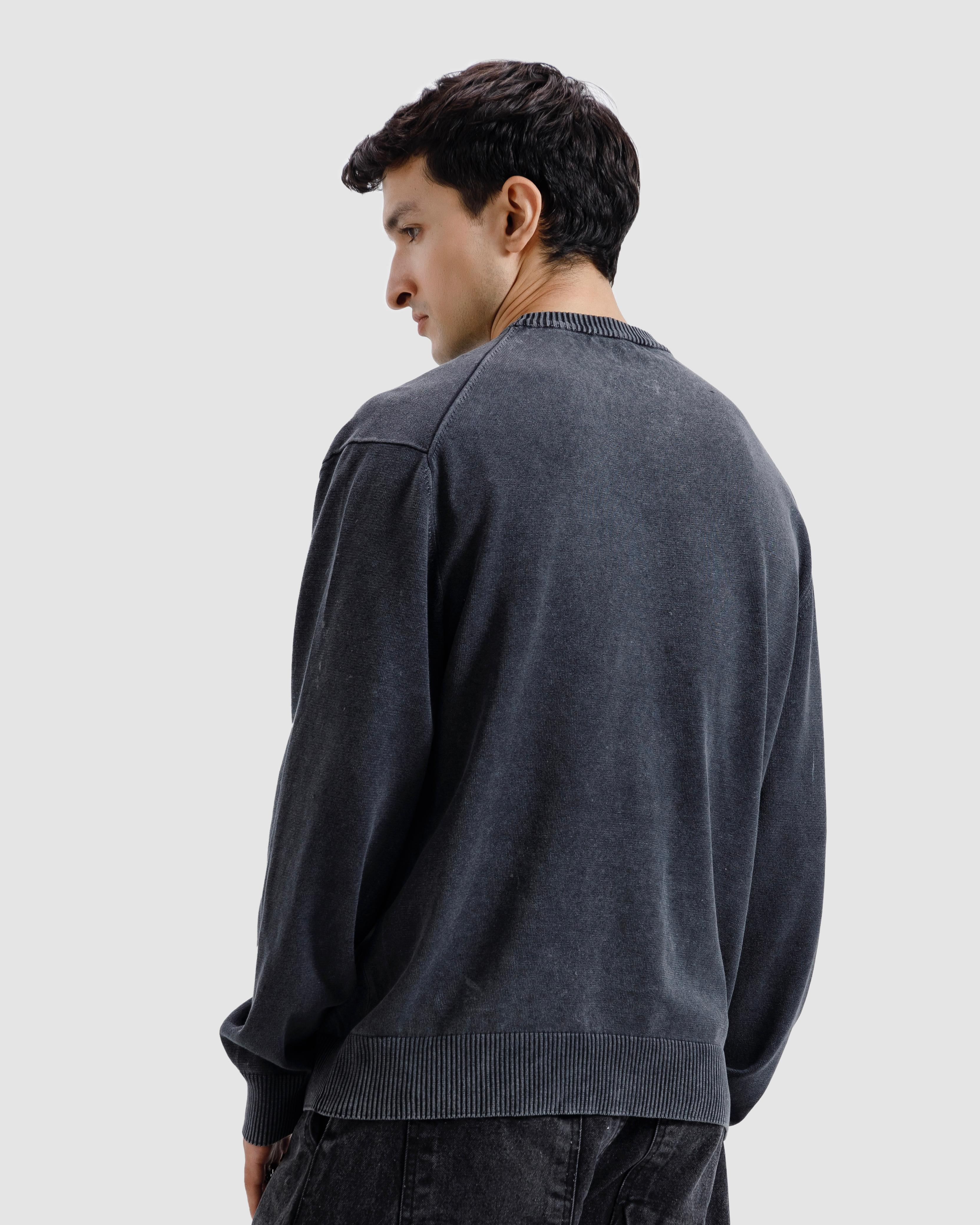 Washed Jacquard Text Knit Sweater