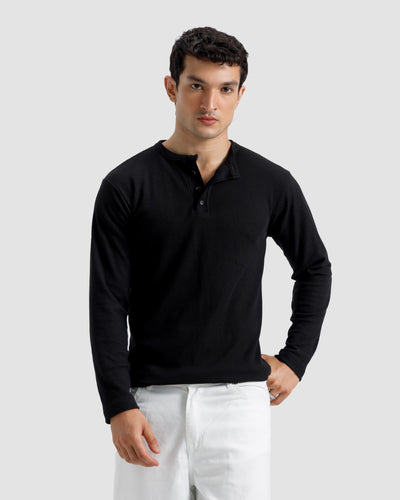 Waffle-Knit Henley Tshirt