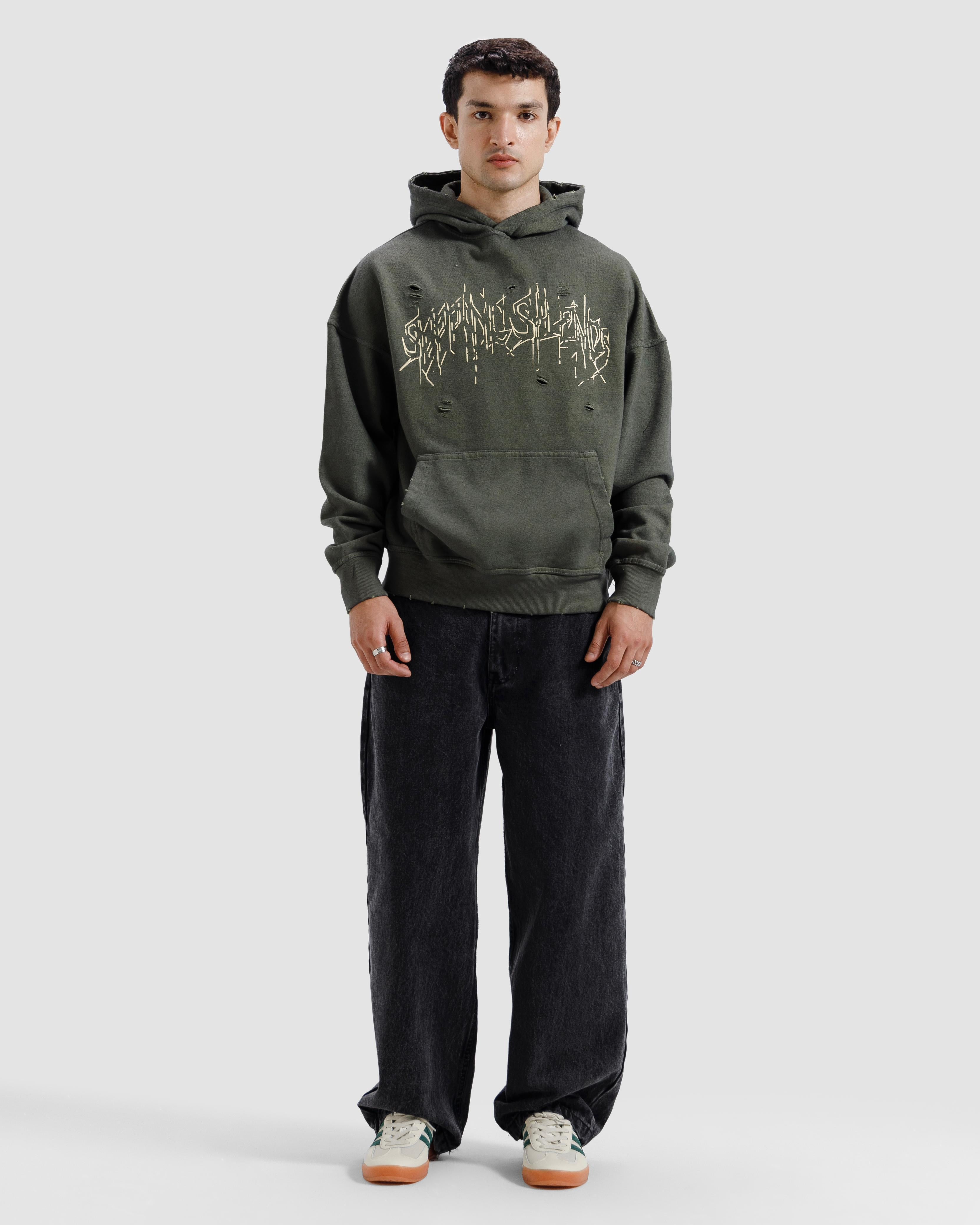 Distressed Washed Print Hoodie