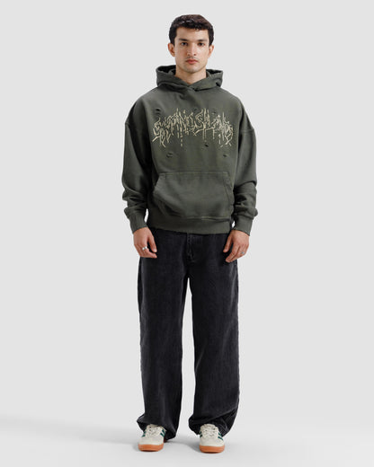 Distressed Washed Print Hoodie