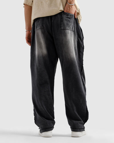 Pleated & Raw Detail Washed Trousers