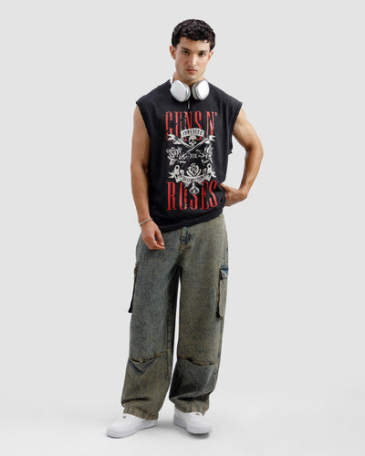 Washed Gun & Roses Sleeveless Tshirt