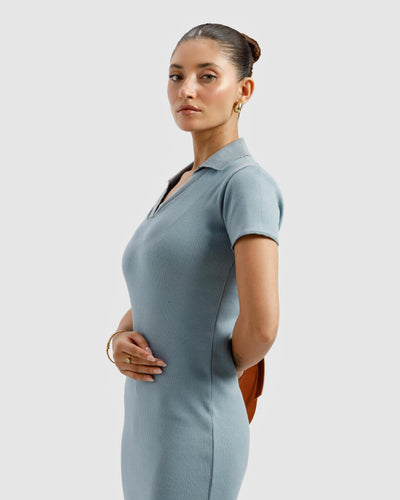 Cyan Ribbed Polo Dress