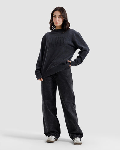Washed Jacquard Text Knit Sweater