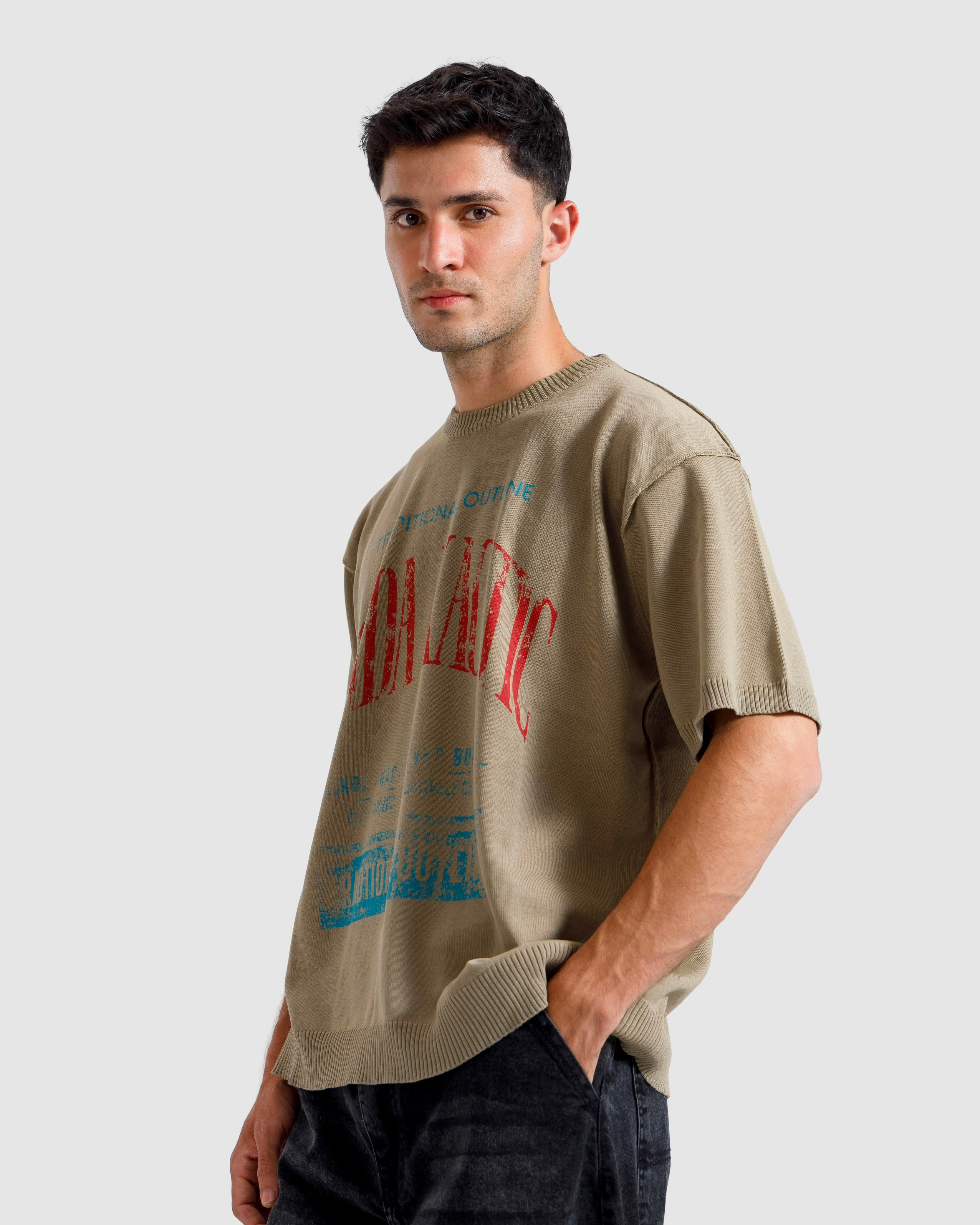 Washed Reverse Print Knit Tshirt