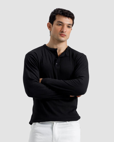 Waffle-Knit Henley Tshirt