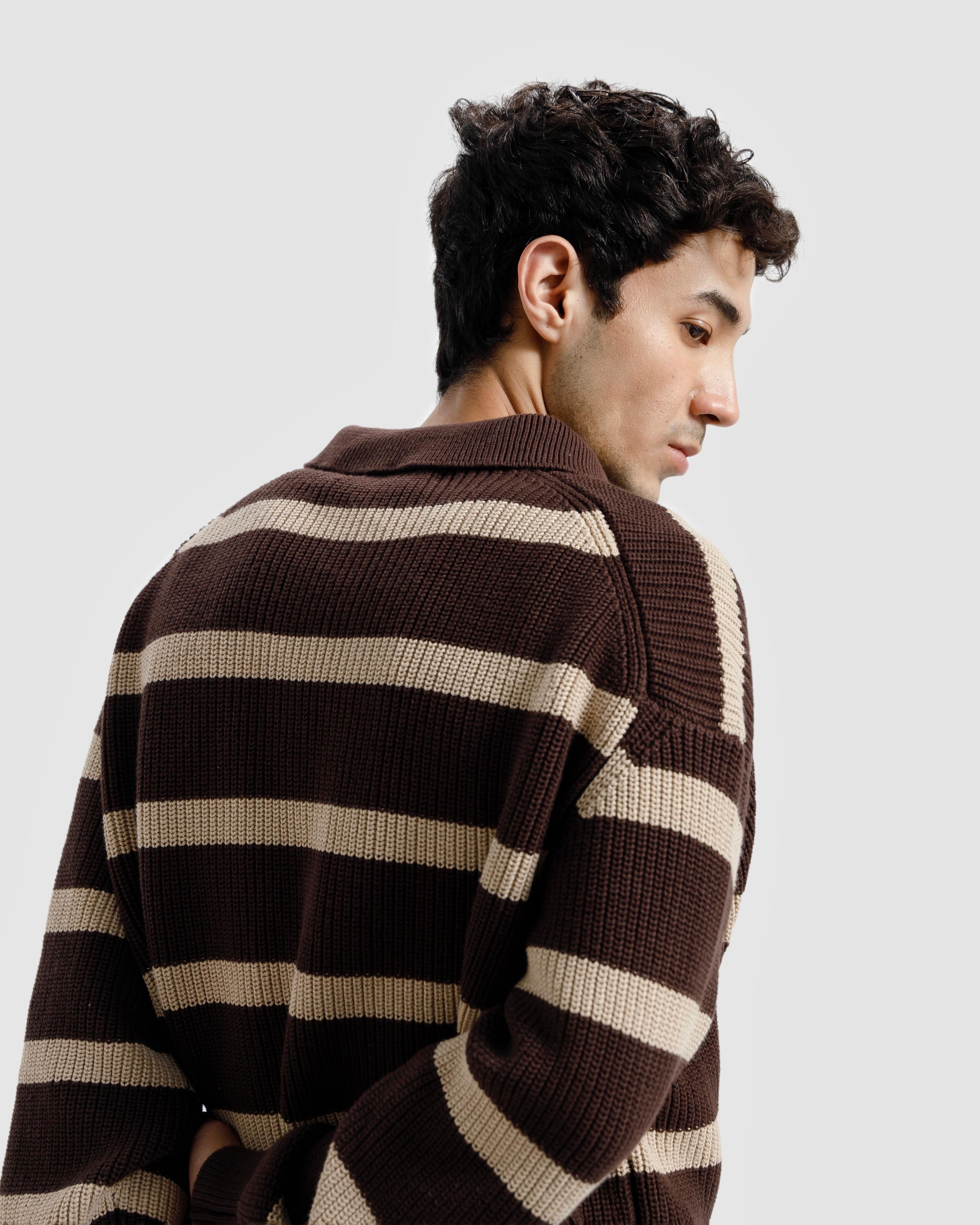 Striped Knitted Quarter-Zip Sweater