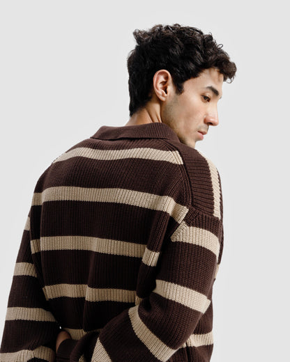 Striped Knitted Quarter-Zip Sweater