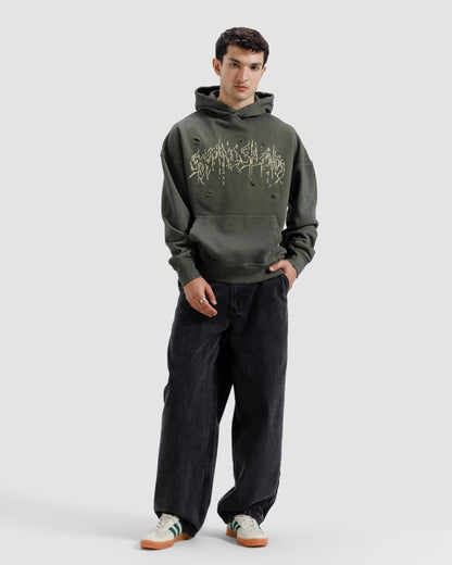 Distressed Washed Print Hoodie