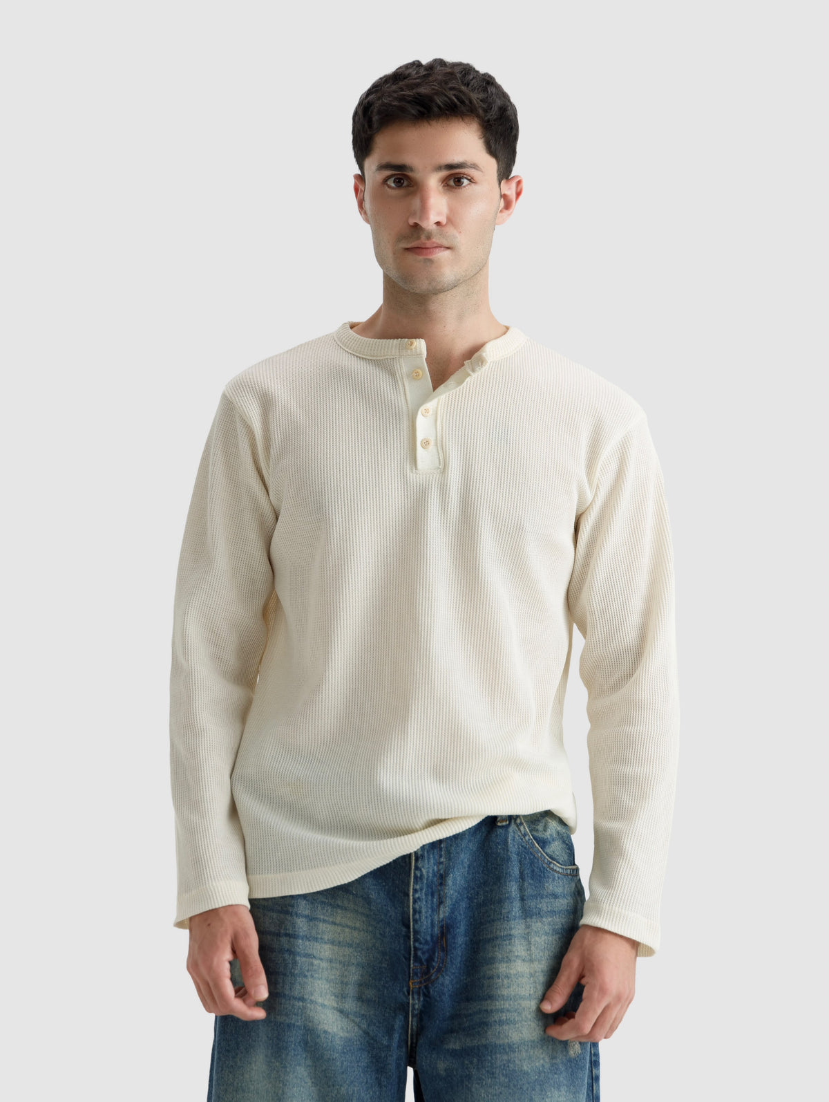 Waffle-Knit Henley Tshirt