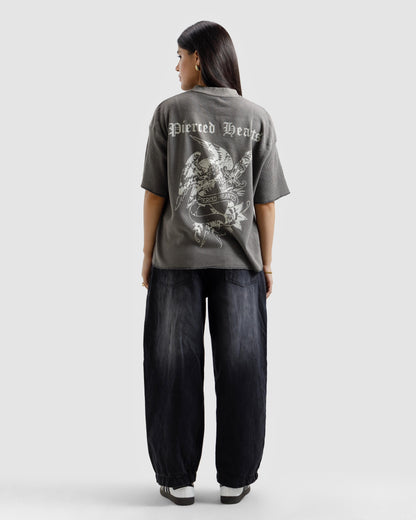 Washed Waffle Knit Pierced Hearts Tshirt